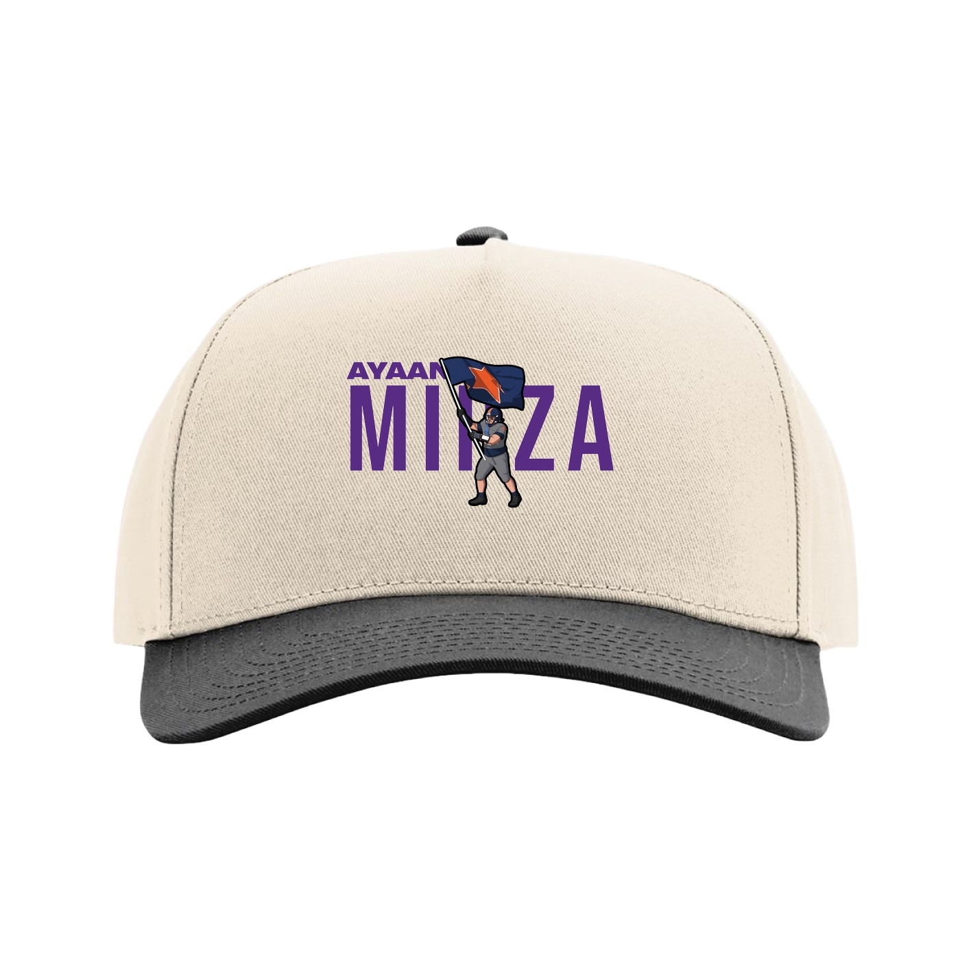 Full Fabric Five-Panel Champ Cap — Player Name in Cream/Black