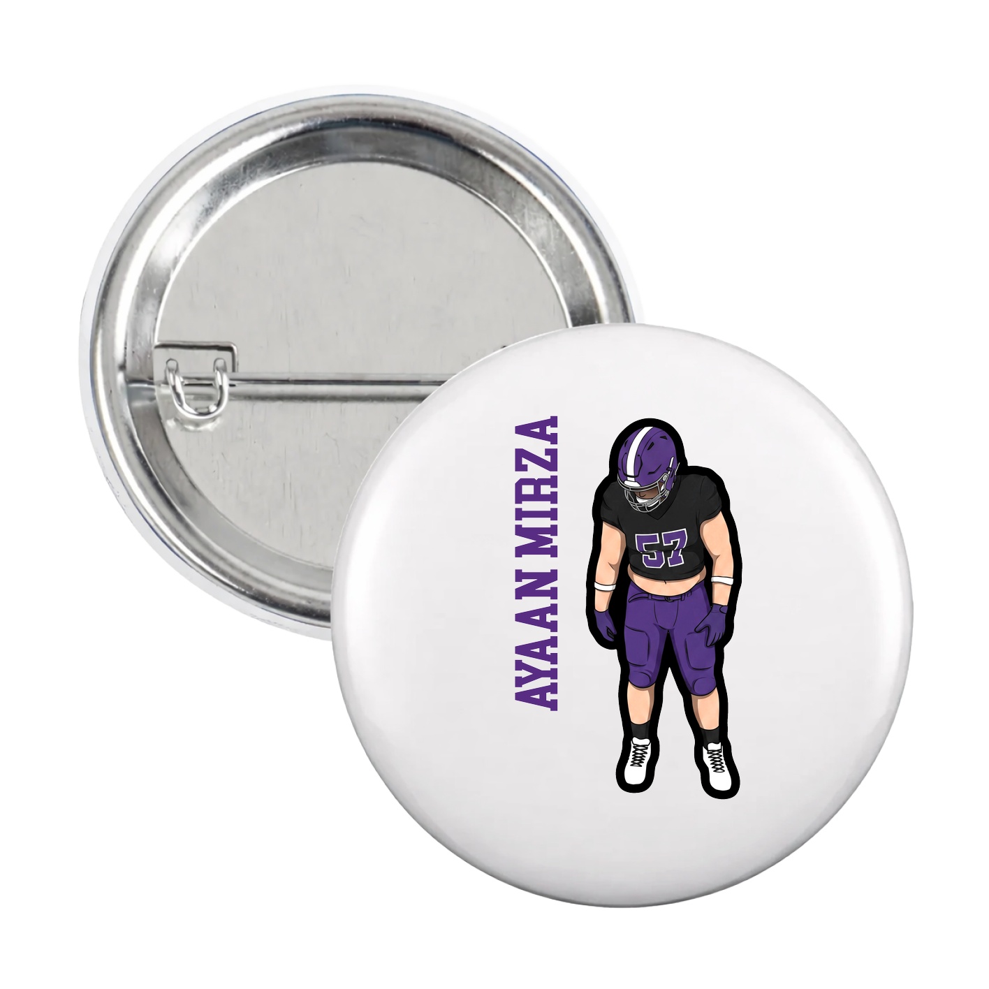 Game Day Button — Name Vertical in White
