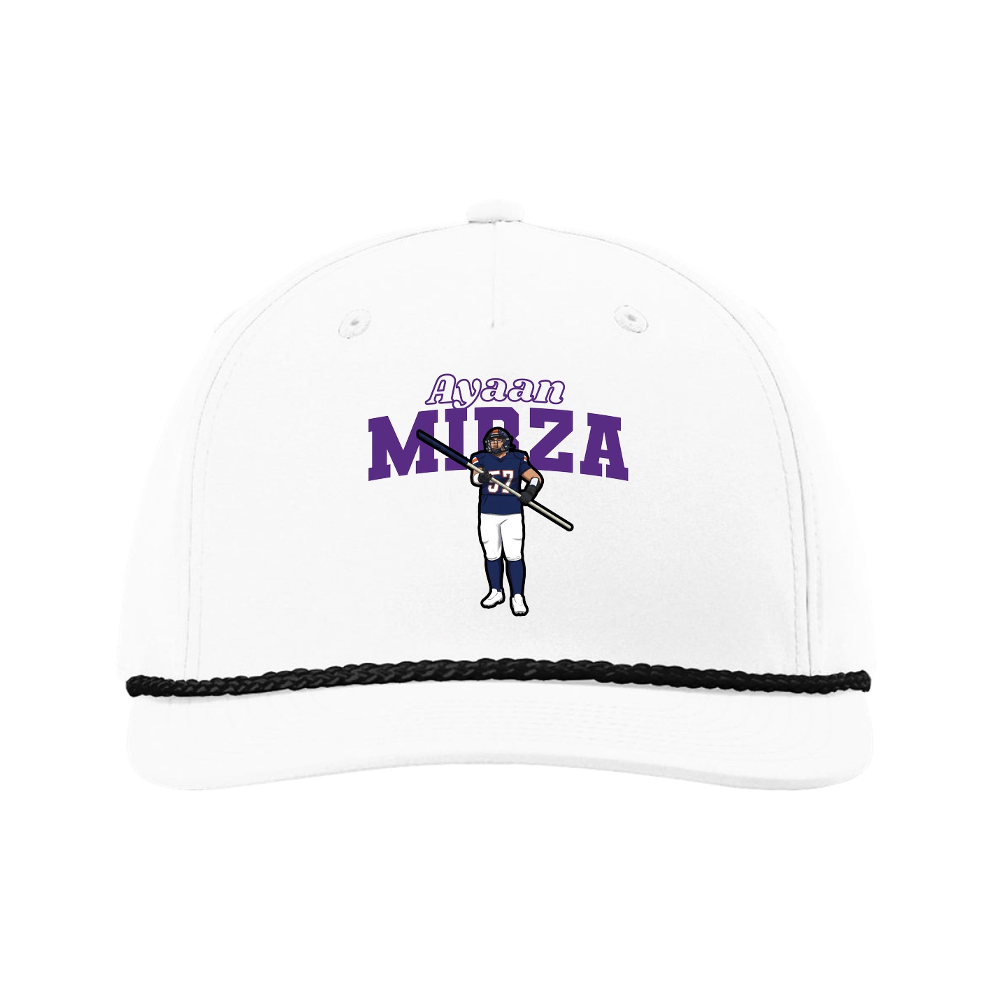 Five-Panel Classic Rope Cap — Name Arch in White