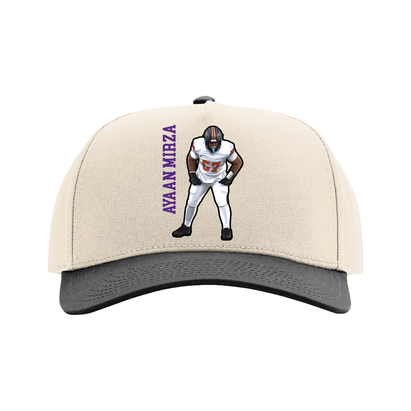 Full Fabric Five-Panel Champ Cap — Name Vertical in Cream/Black