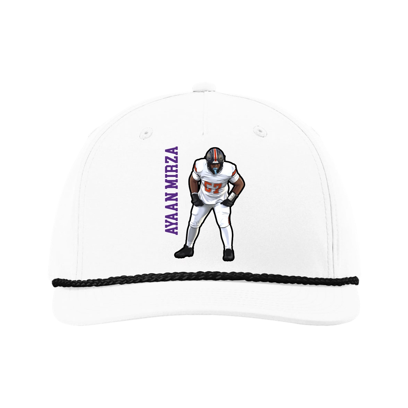 Five-Panel Classic Rope Cap — Name Vertical in White