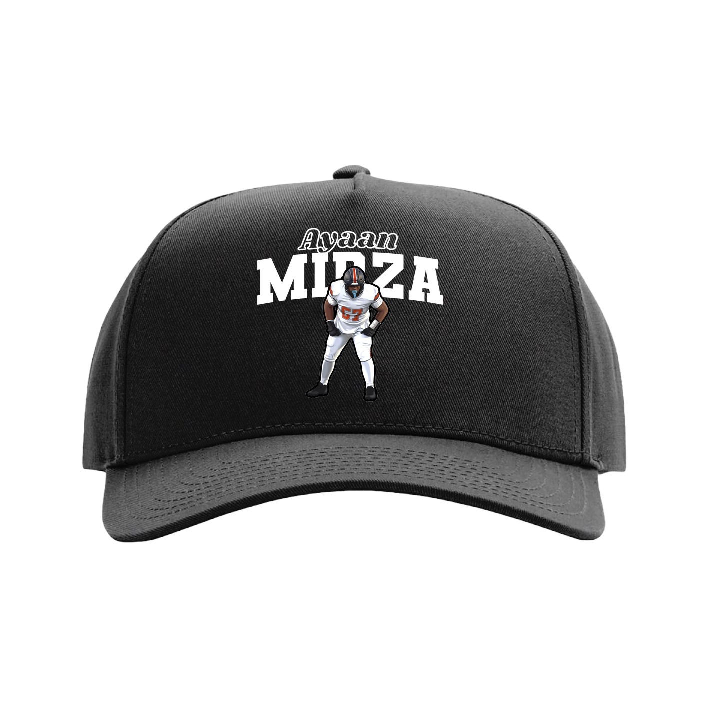 Full Fabric Five-Panel Champ Cap — Name Arch in Black