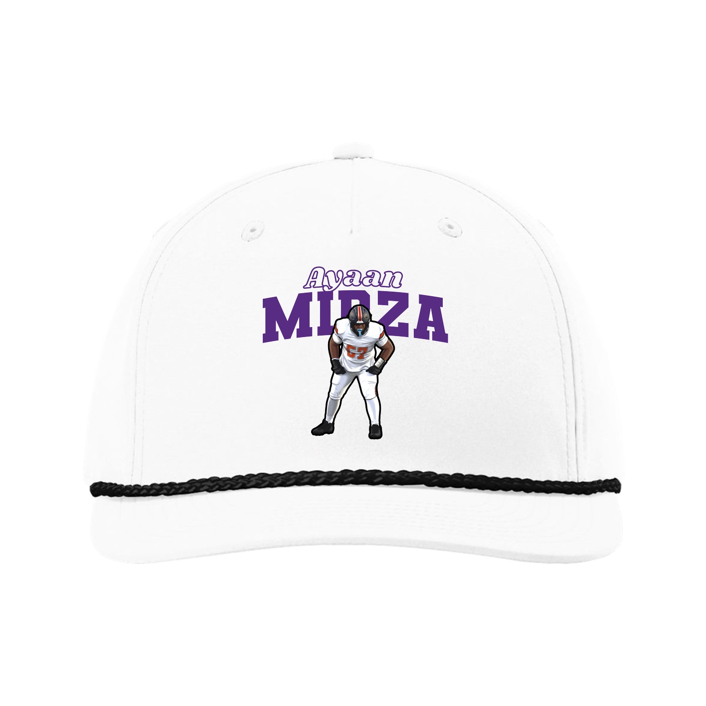 Five-Panel Classic Rope Cap — Name Arch in White