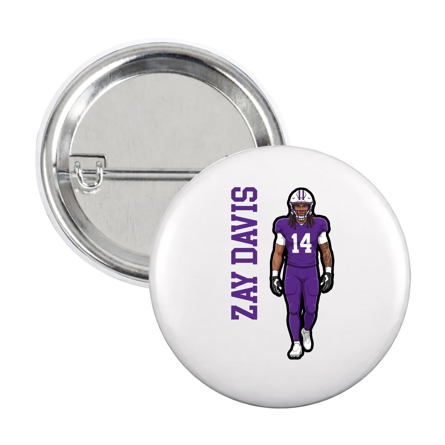 Game Day Button — Name Vertical in White