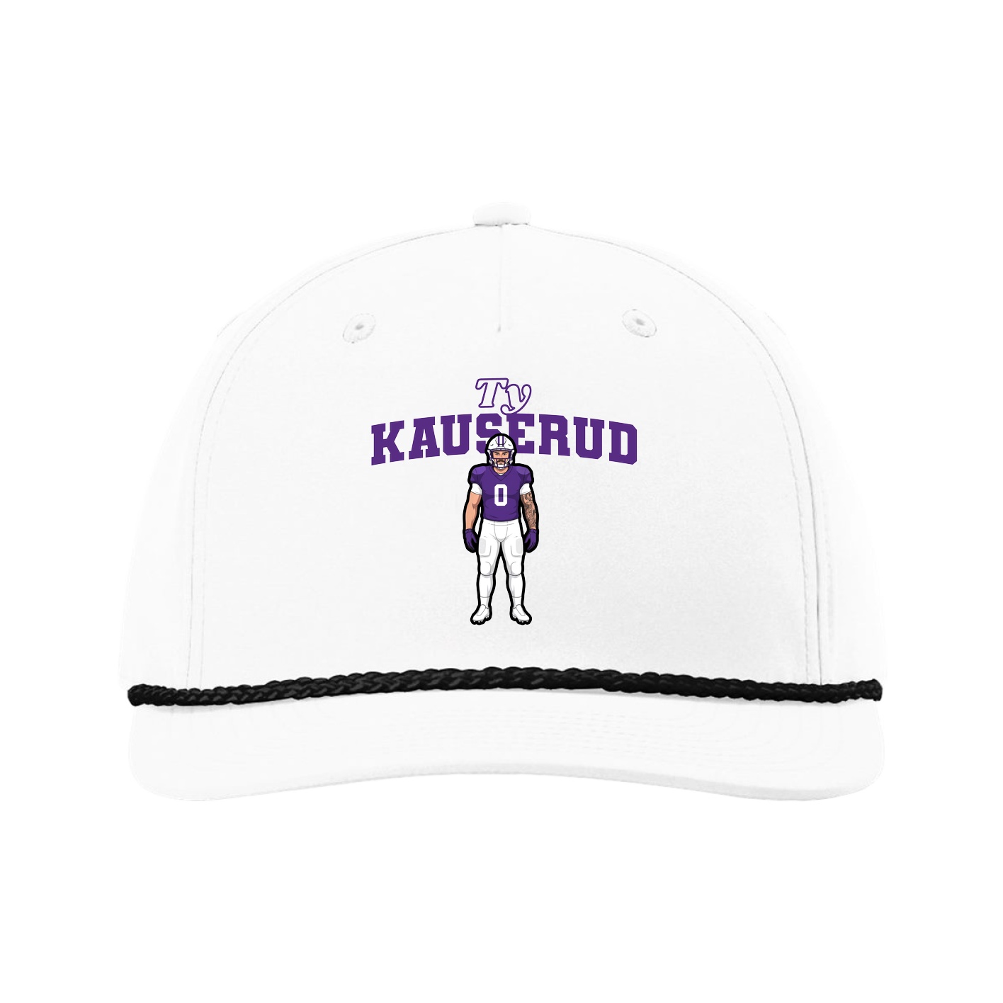 Five-Panel Classic Rope Cap — Name Arch in White