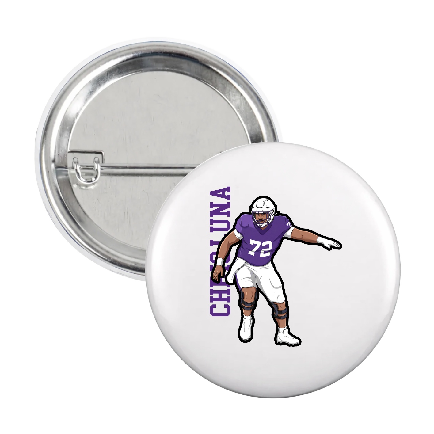Game Day Button — Name Vertical in White