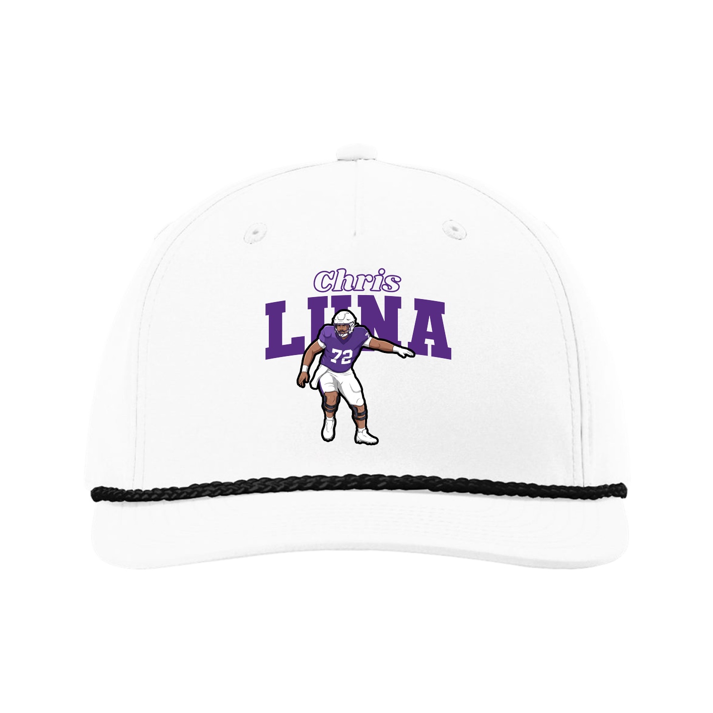 Five-Panel Classic Rope Cap — Name Arch in White