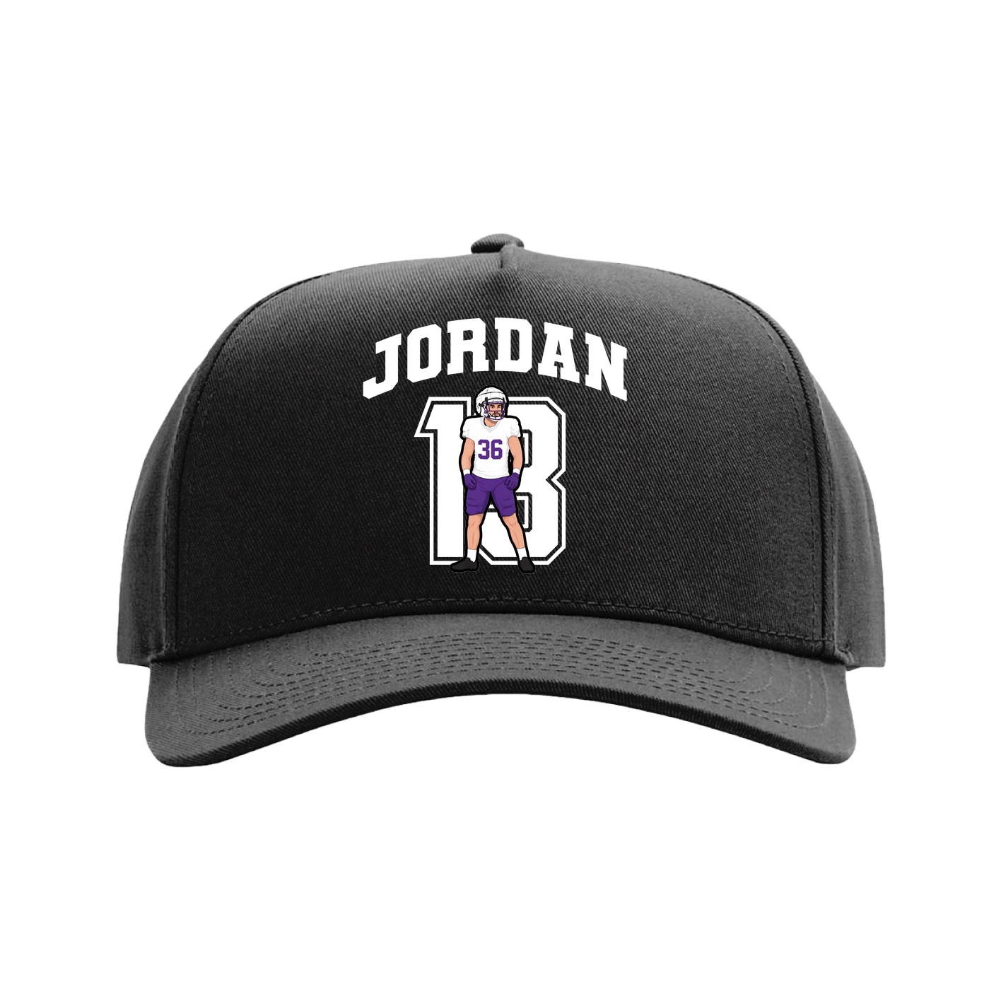 Full Fabric Five-Panel Champ Cap — Number in Black