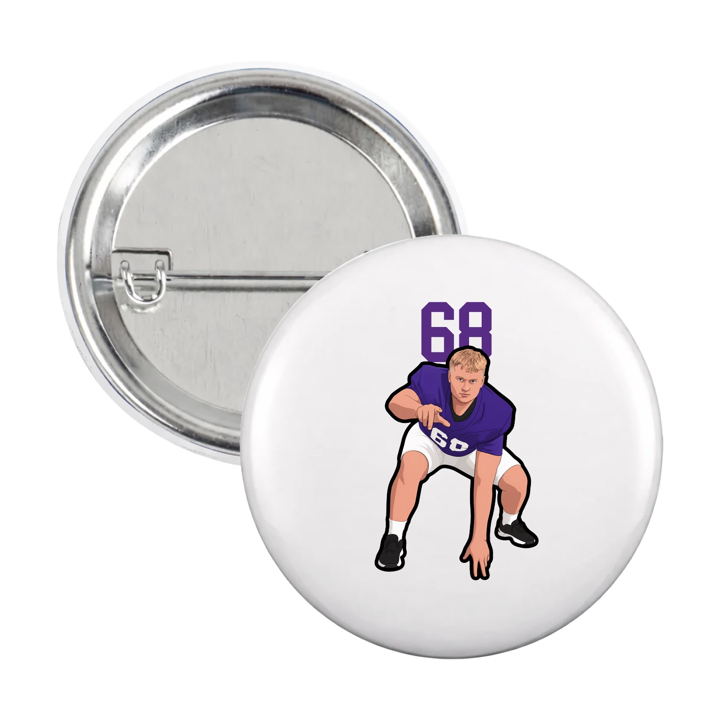 Game Day Button — Number Top in White