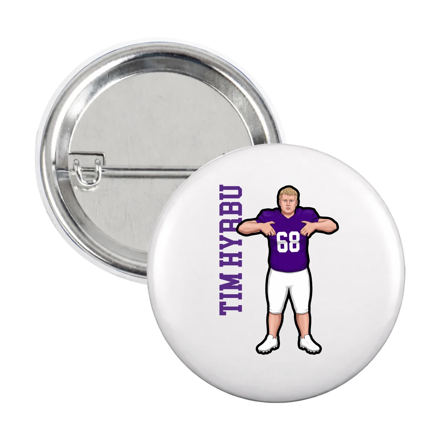 Game Day Button — Name Vertical in White