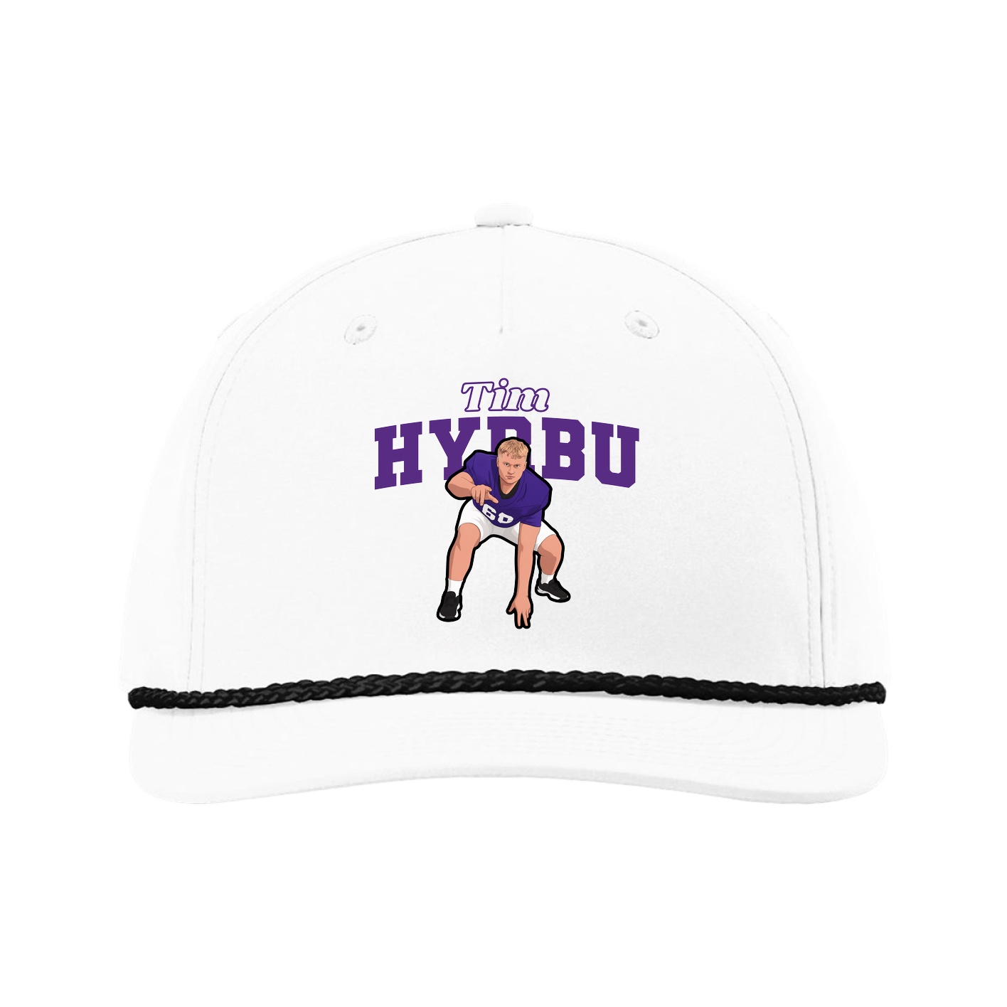 Five-Panel Classic Rope Cap — Name Arch in White