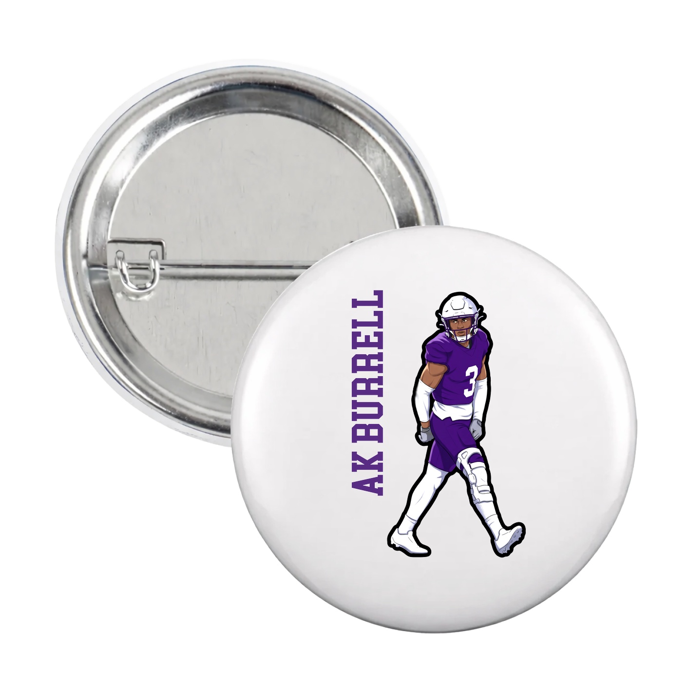 Game Day Button — Name Vertical in White