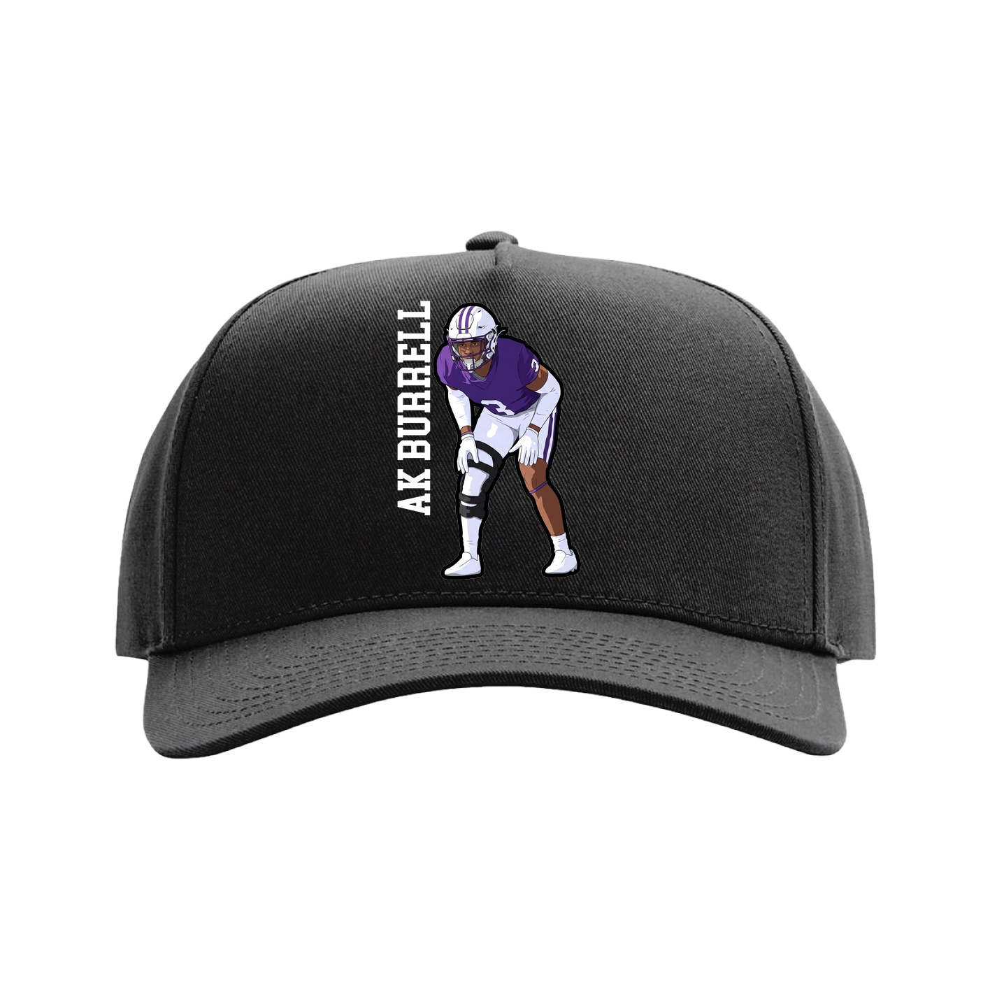 Full Fabric Five-Panel Champ Cap — Name Vertical in Black