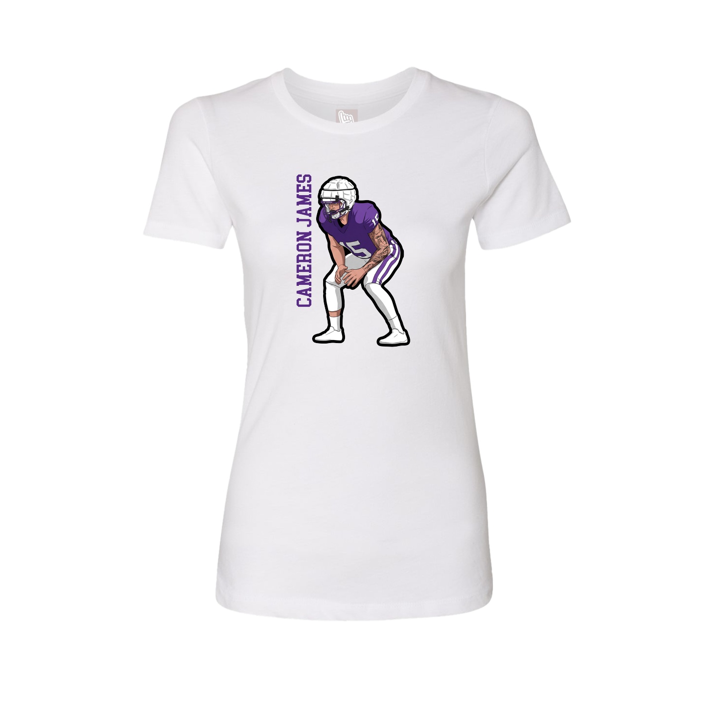 Fitted Women's Tee — Name Vertical in White