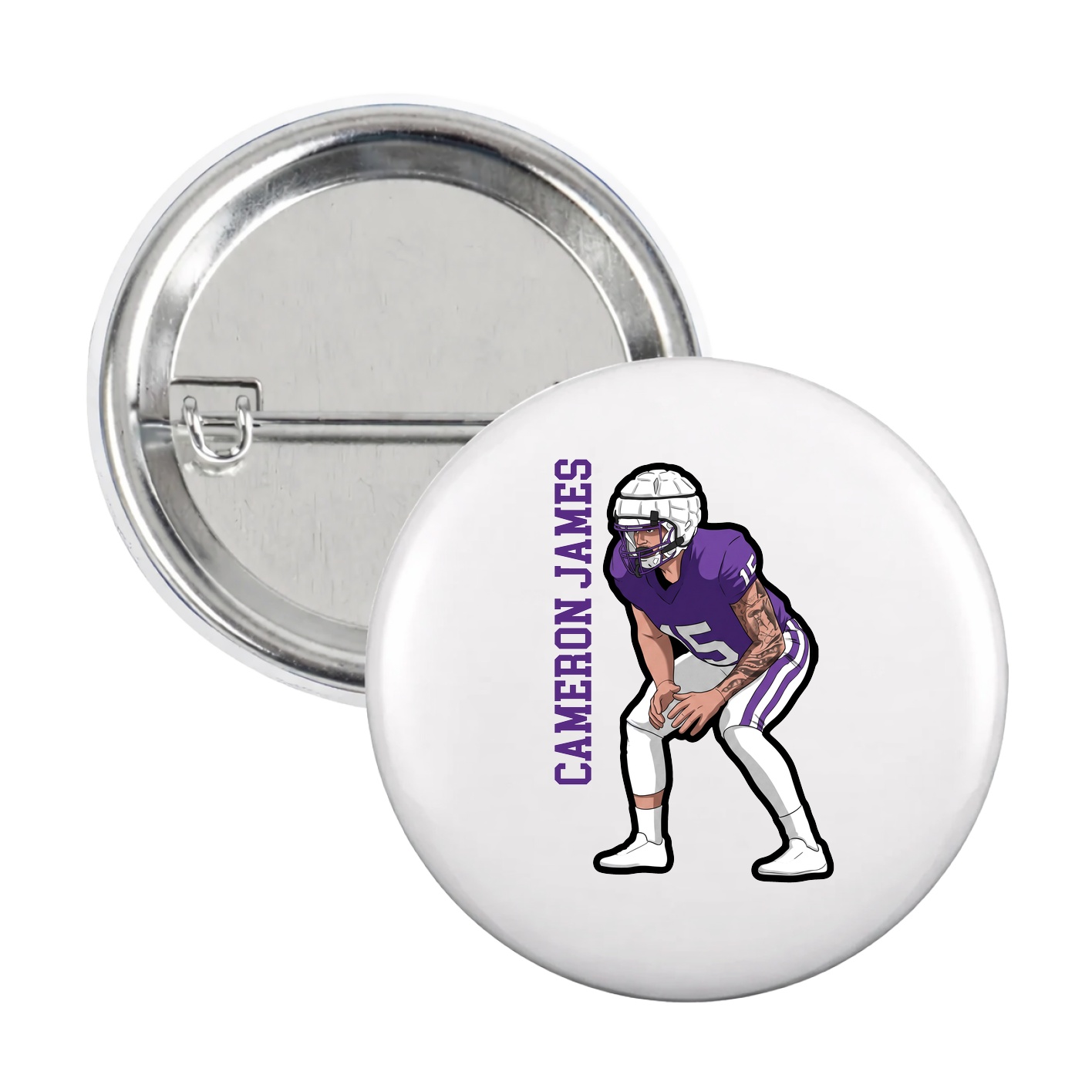 Game Day Button — Name Vertical in White