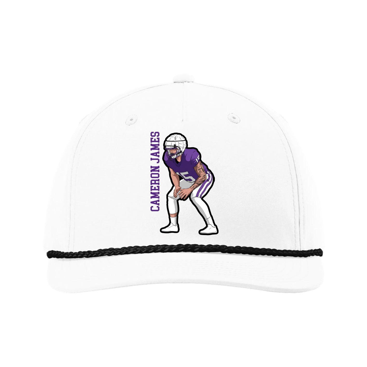 Five-Panel Classic Rope Cap — Name Vertical in White