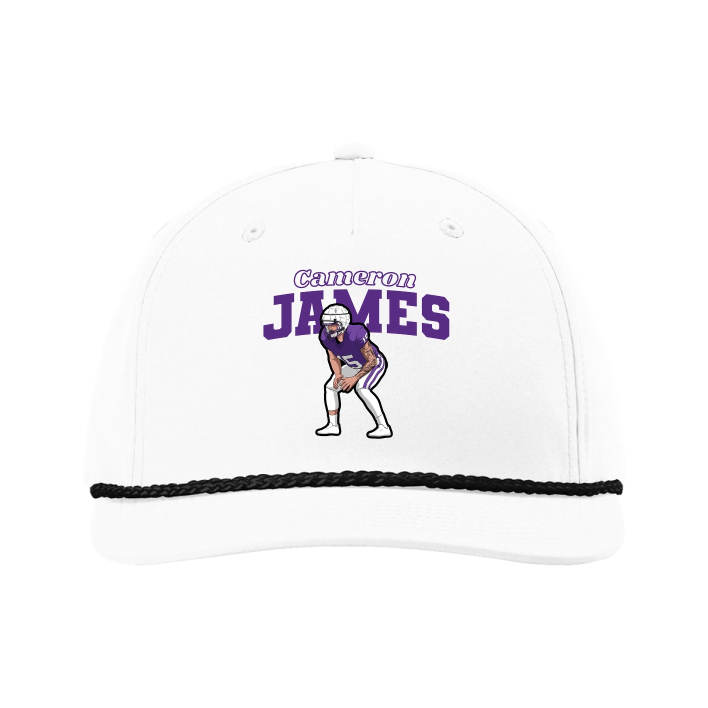 Five-Panel Classic Rope Cap — Name Arch in White