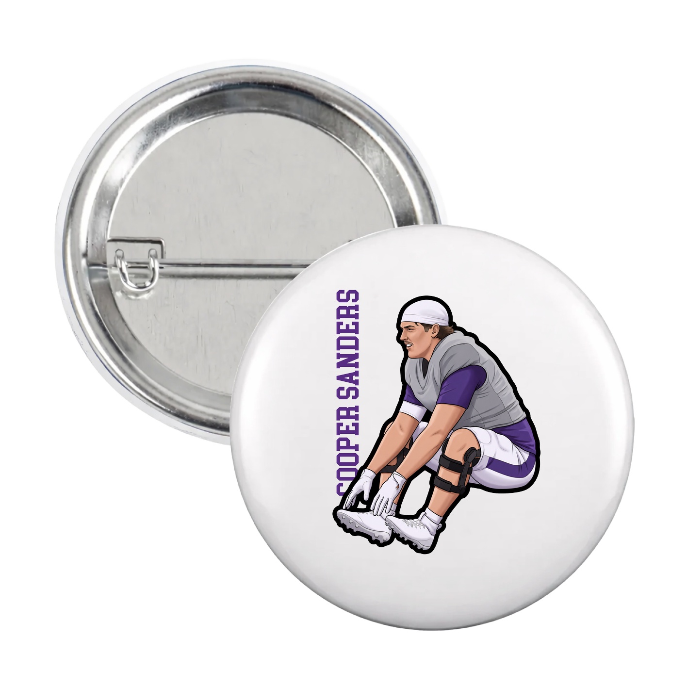 Game Day Button — Name Vertical in White