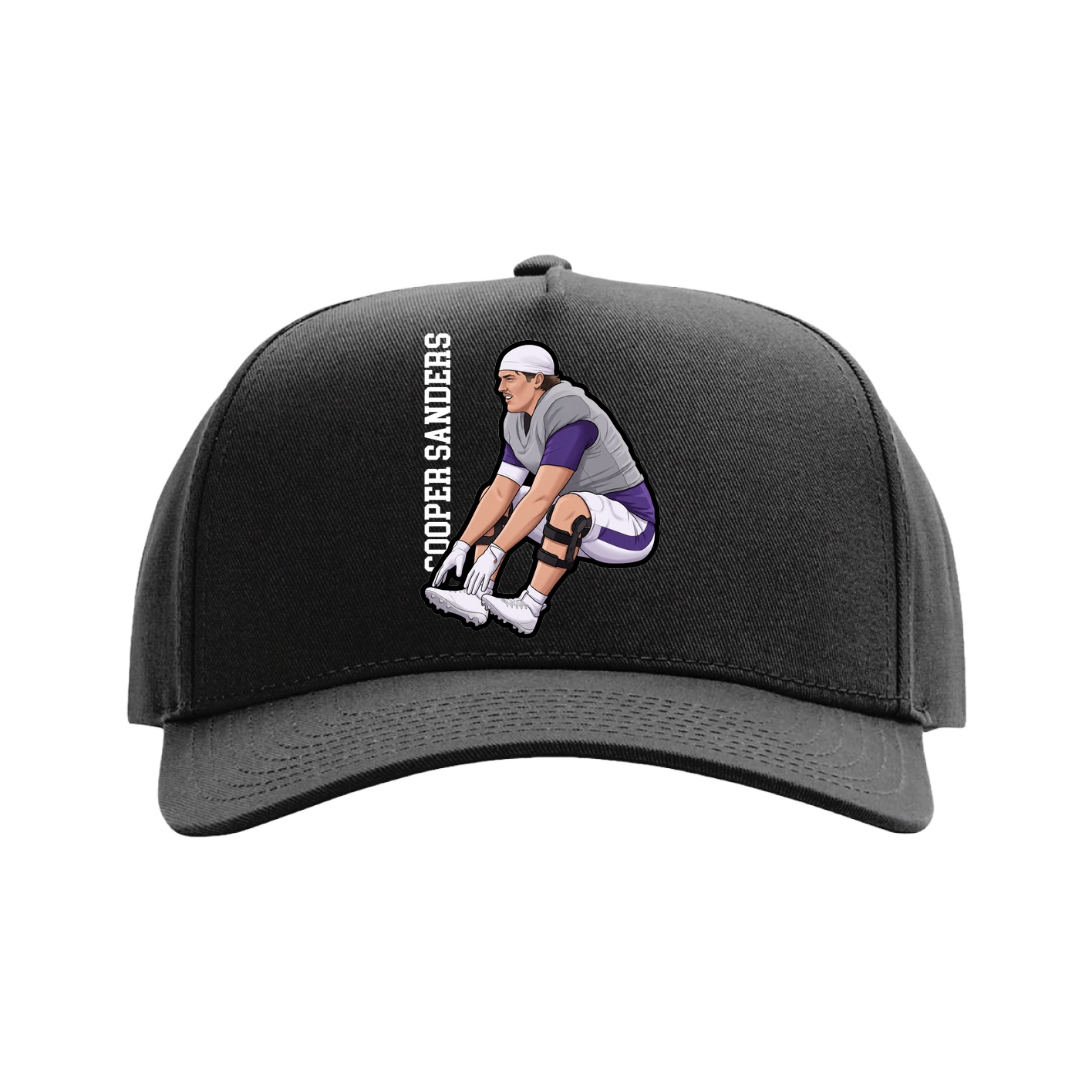 Full Fabric Five-Panel Champ Cap — Name Vertical in Black