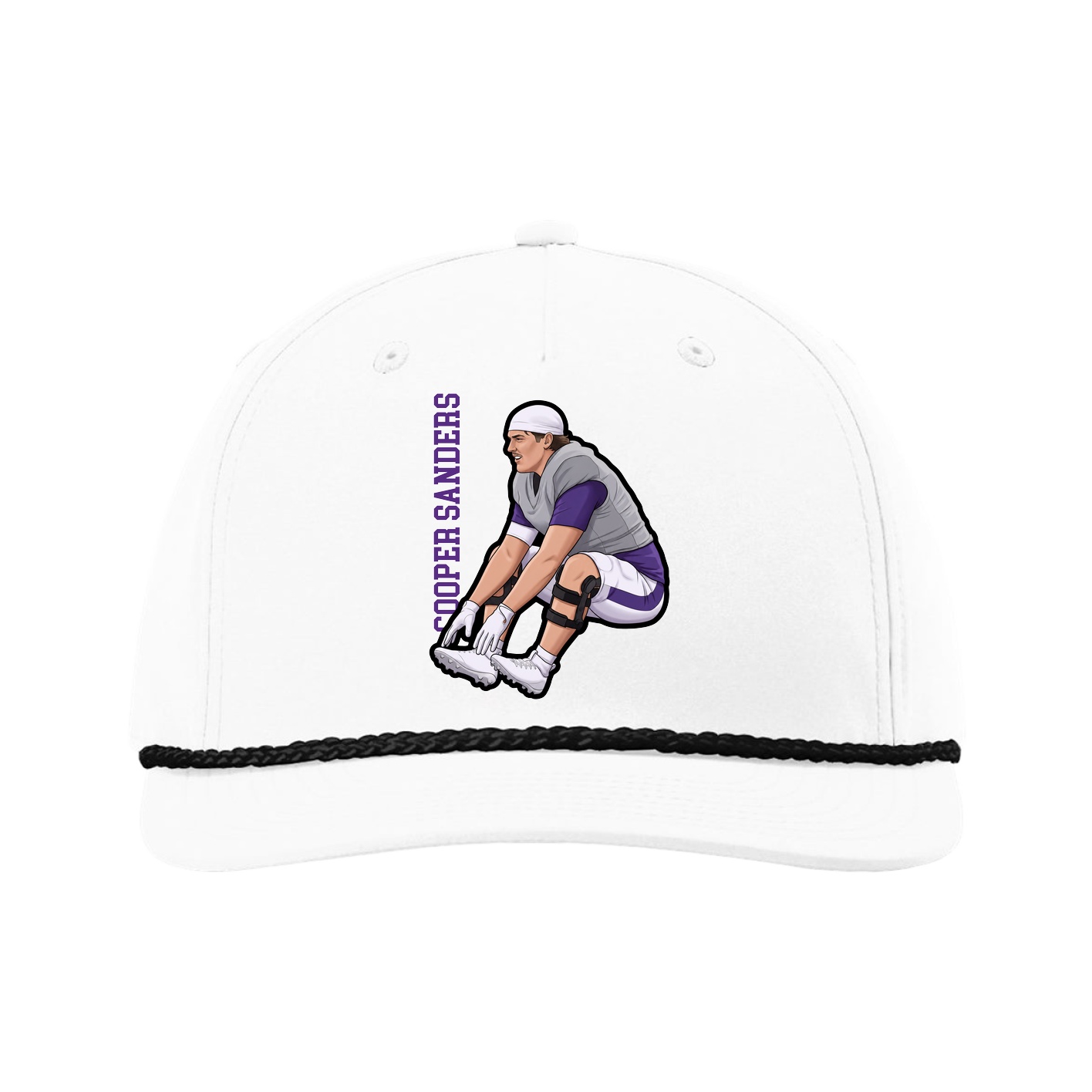 Five-Panel Classic Rope Cap — Name Vertical in White