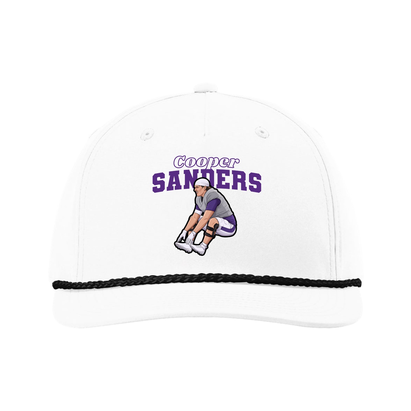 Five-Panel Classic Rope Cap — Name Arch in White