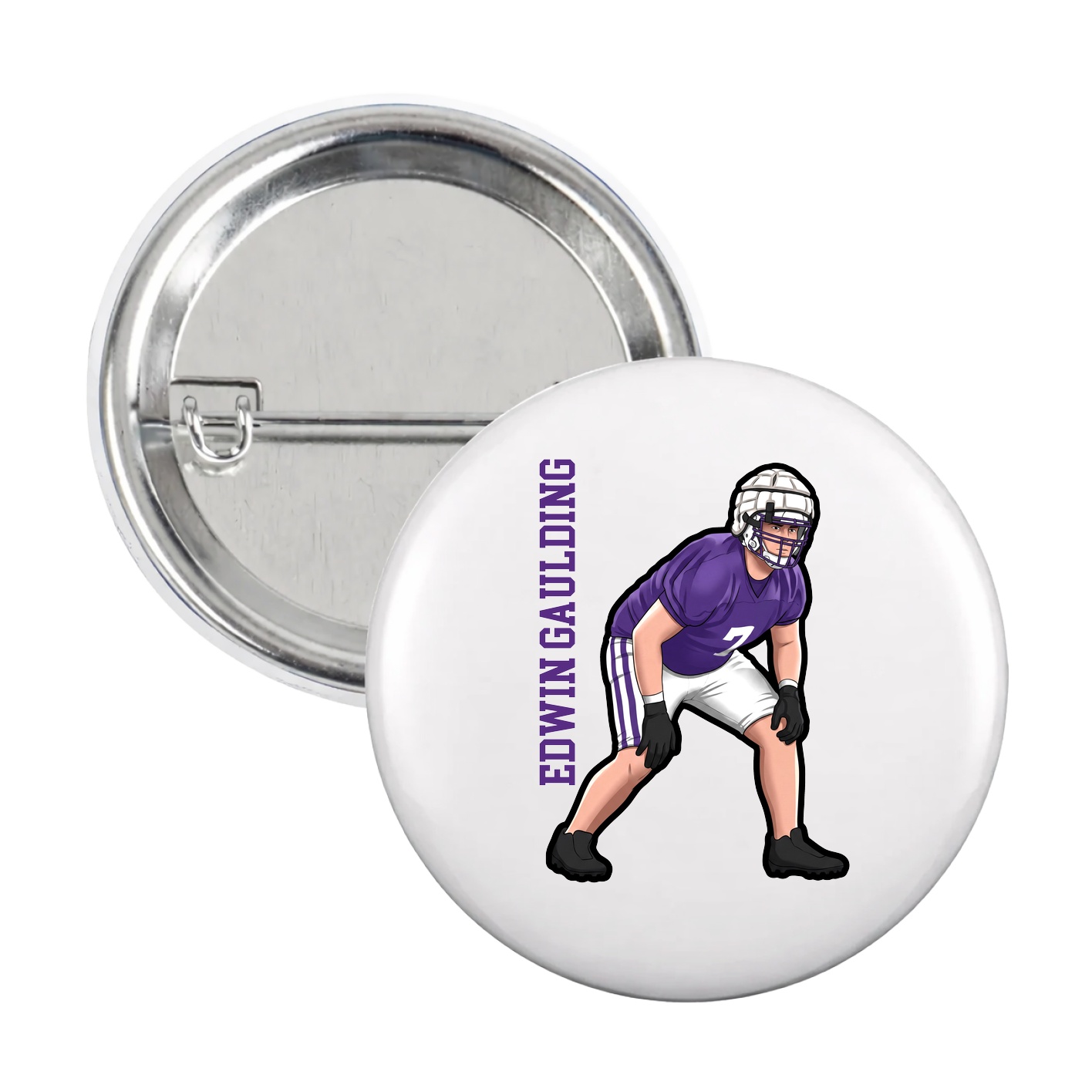 Game Day Button — Name Vertical in White