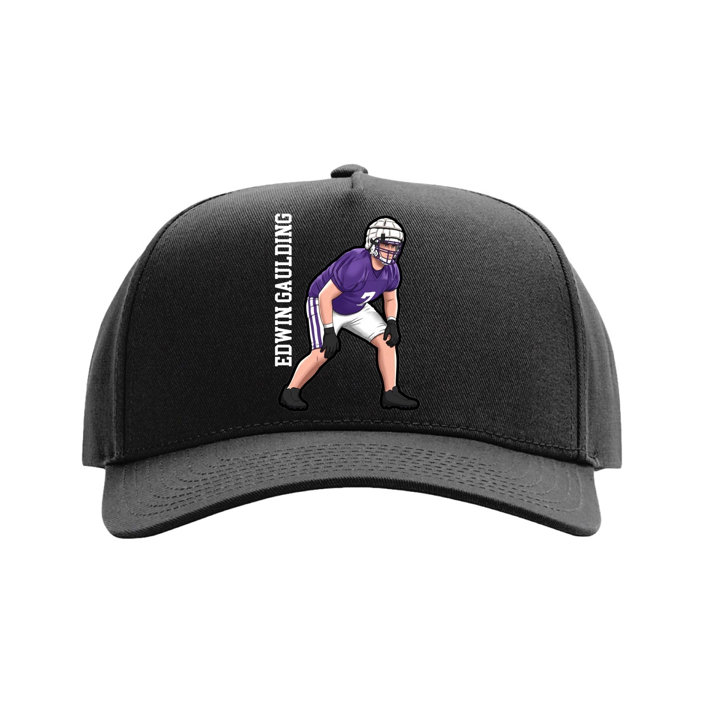 Full Fabric Five-Panel Champ Cap — Name Vertical in Black