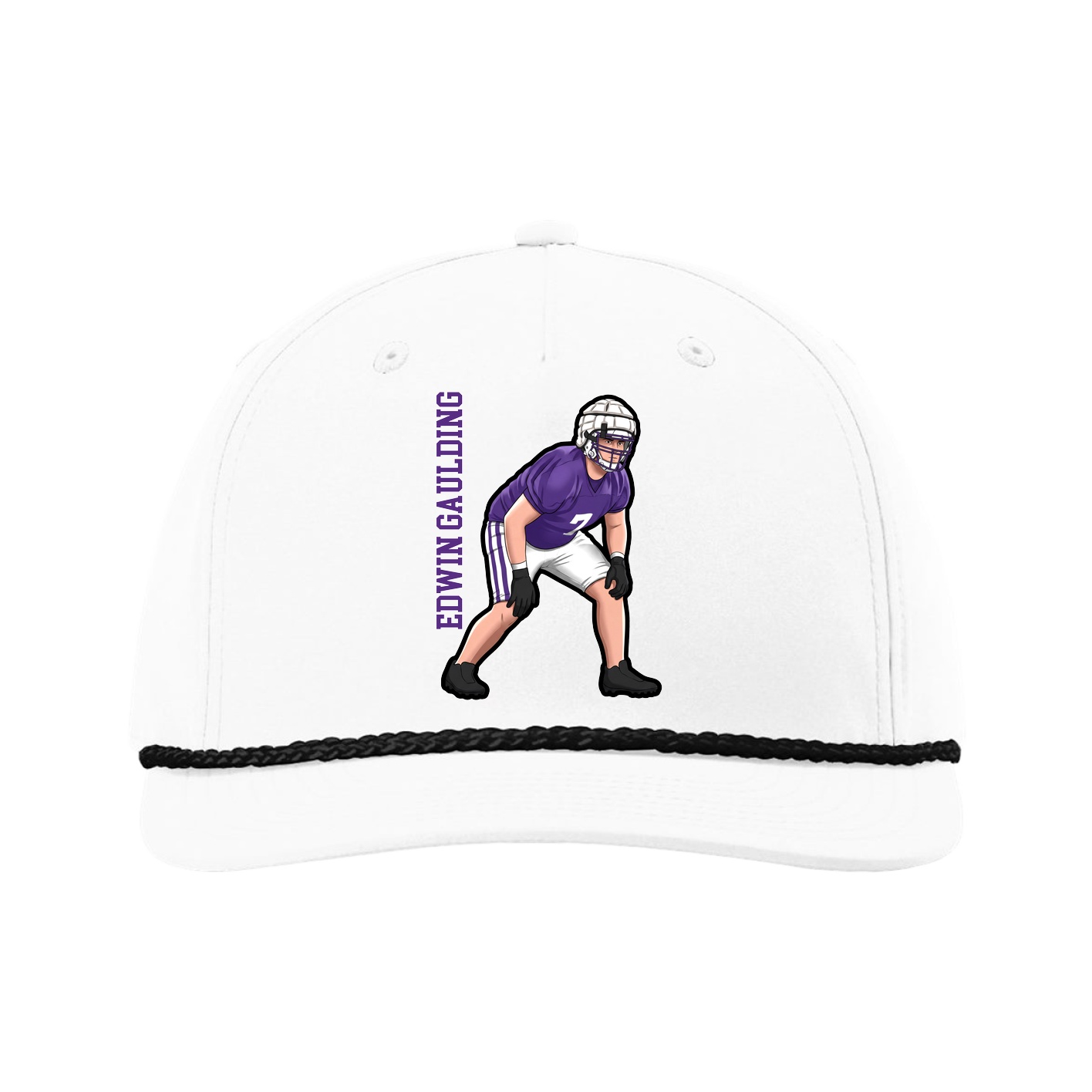 Five-Panel Classic Rope Cap — Name Vertical in White