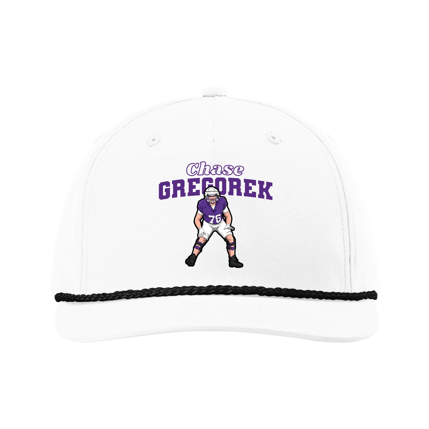 Five-Panel Classic Rope Cap — Name Arch in White