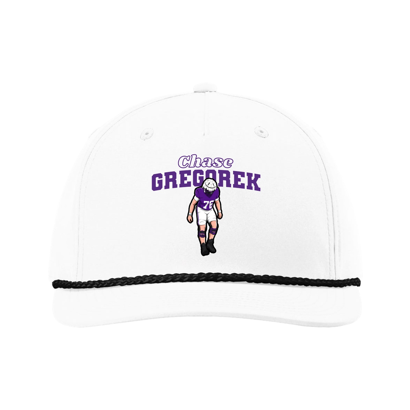 Five-Panel Classic Rope Cap — Name Arch in White