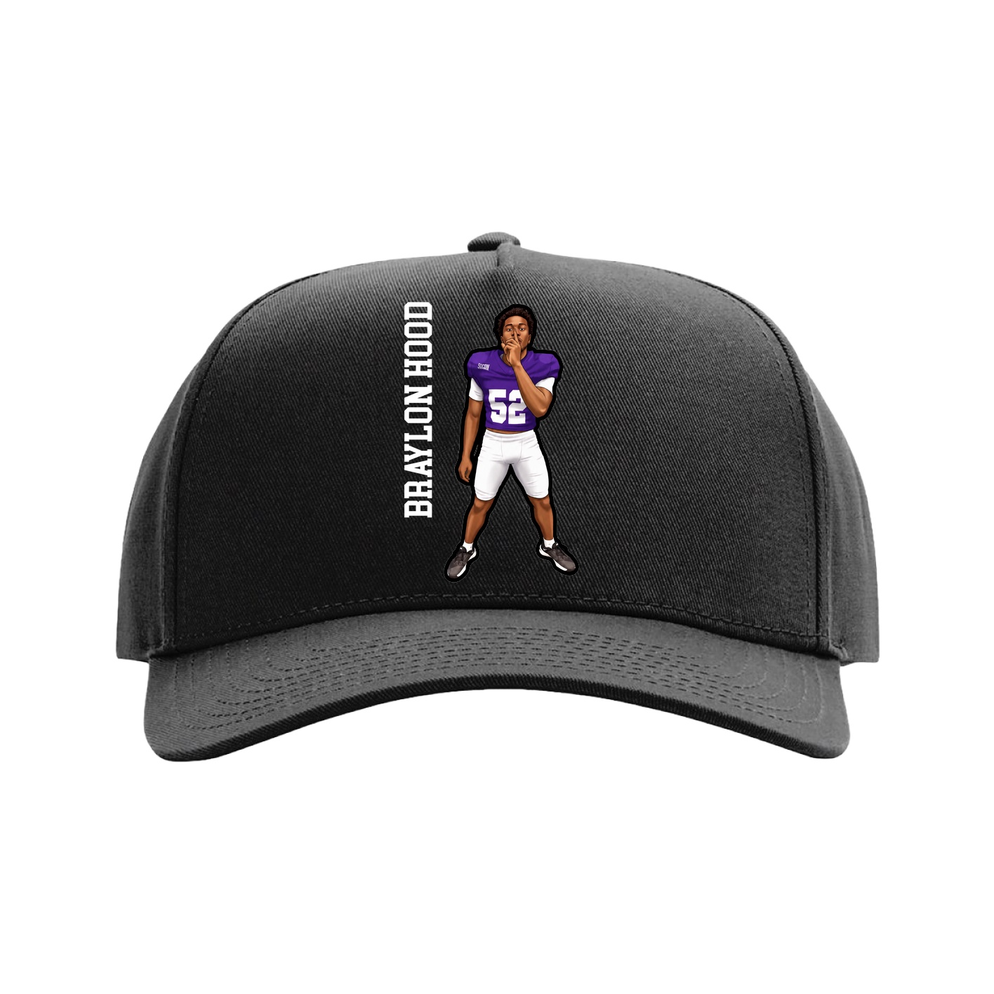 Full Fabric Five-Panel Champ Cap — Name Vertical in Black