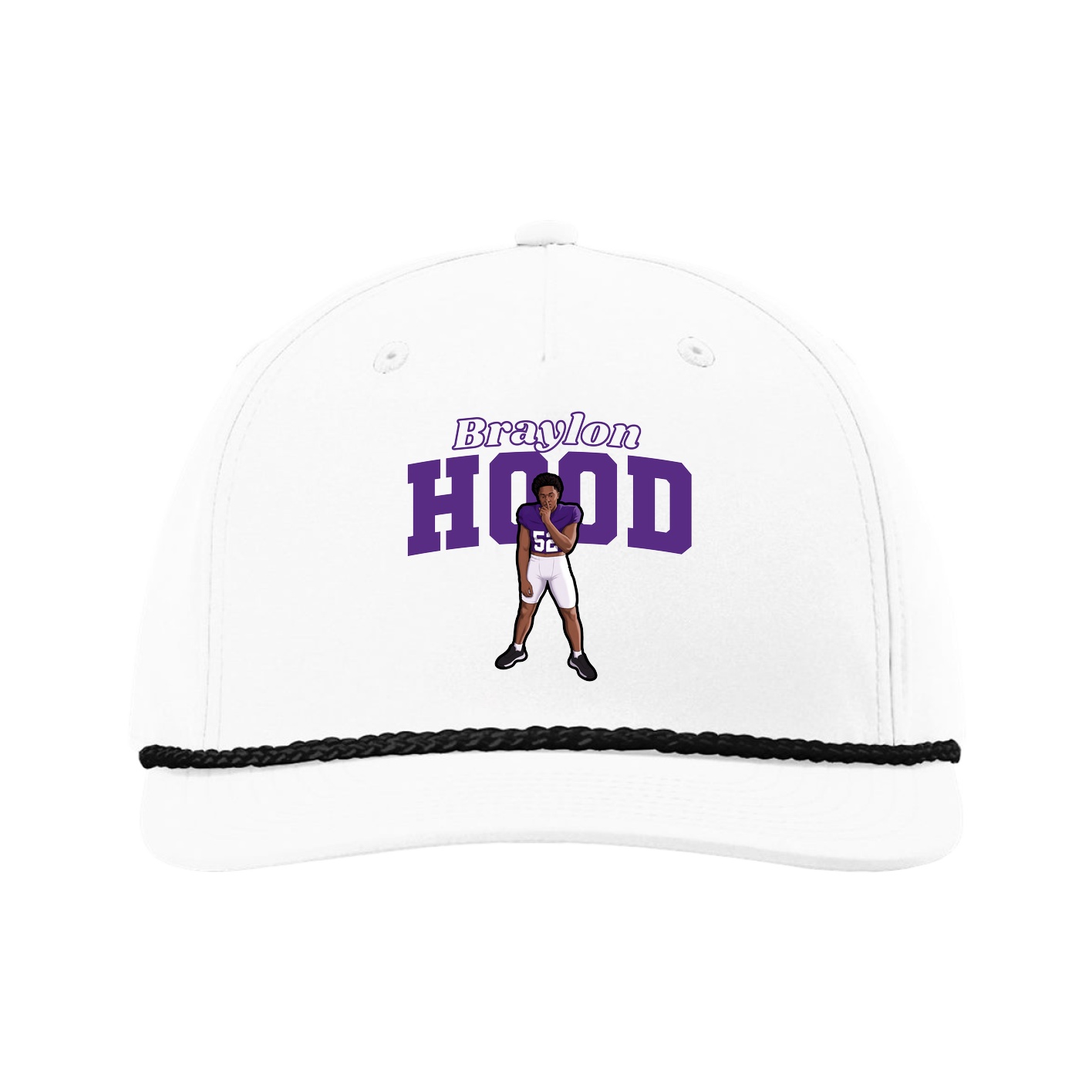 Five-Panel Classic Rope Cap — Name Arch in White