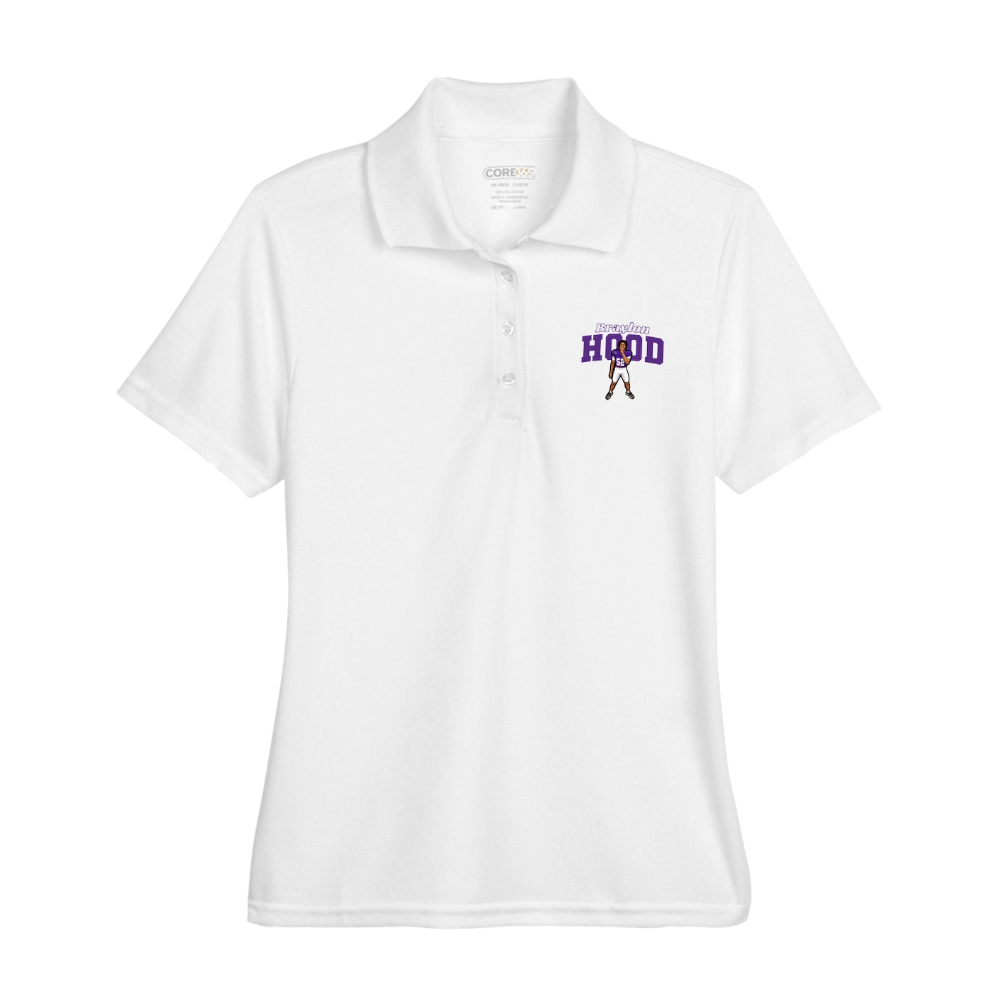 Womens Performance Polo — Name Arch in White