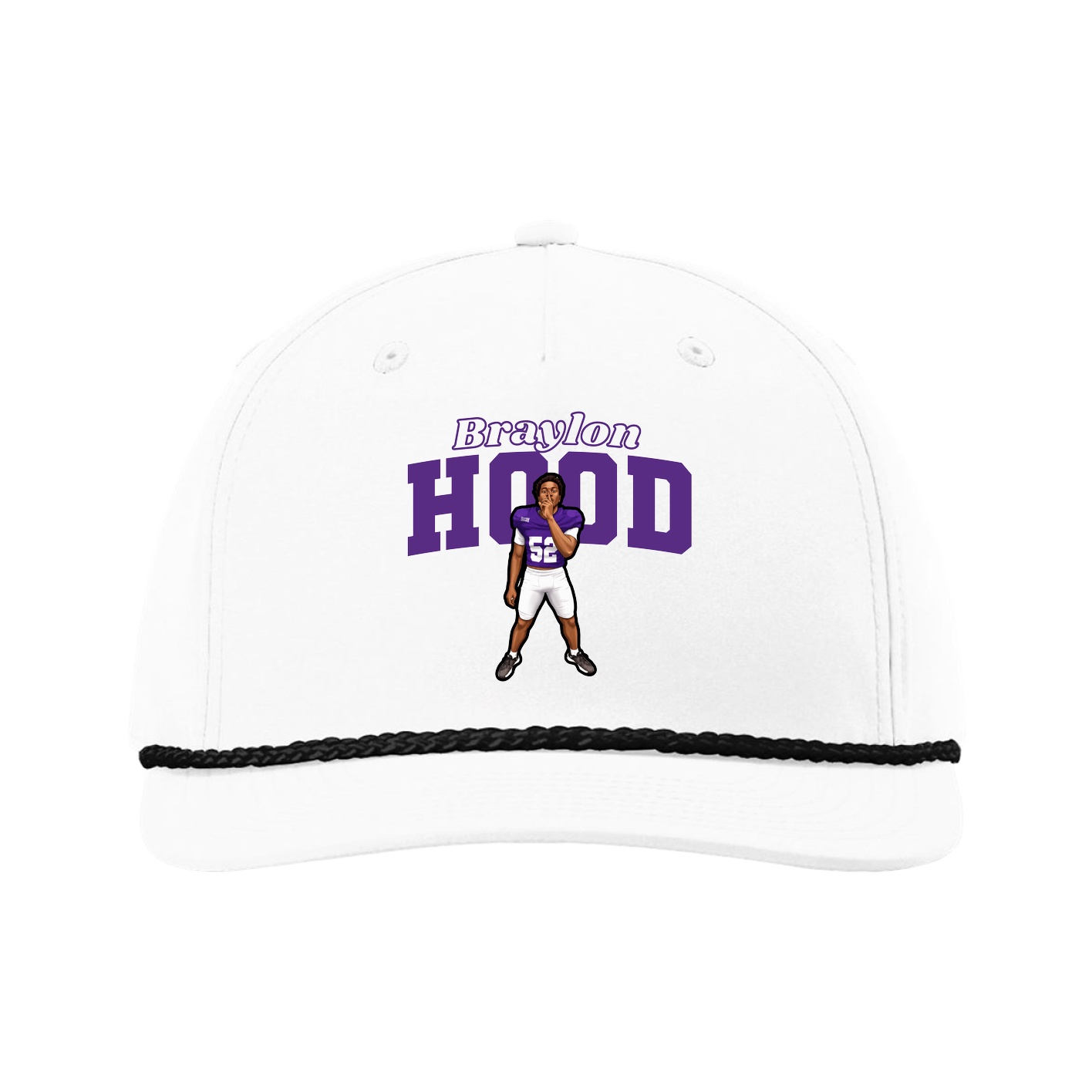 Five-Panel Classic Rope Cap — Name Arch in White