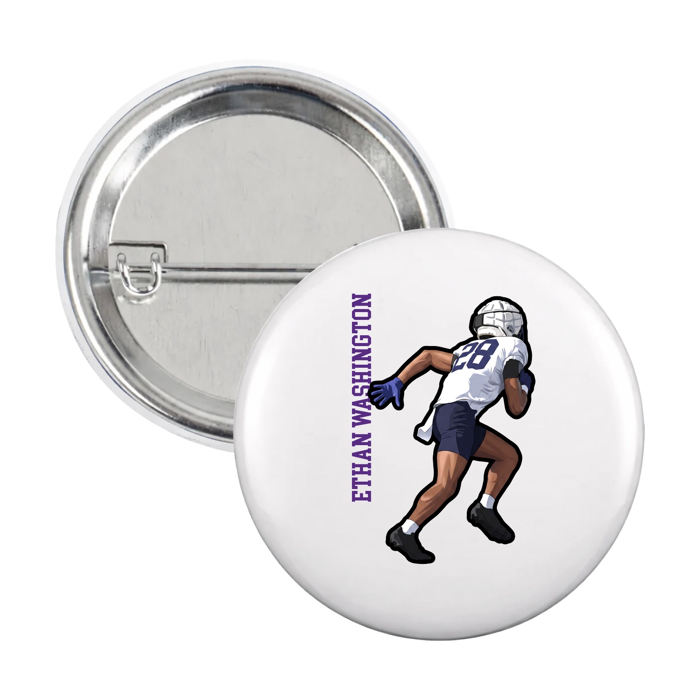 Game Day Button — Name Vertical in White