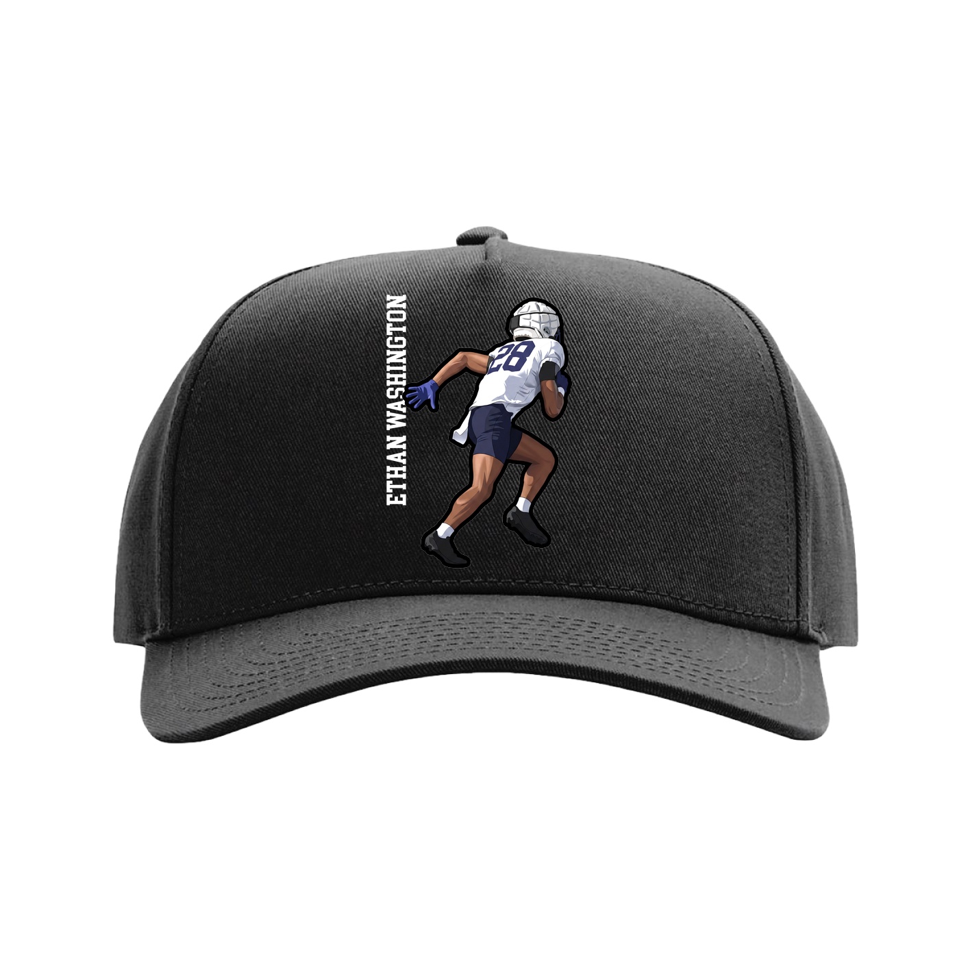 Full Fabric Five-Panel Champ Cap — Name Vertical in Black