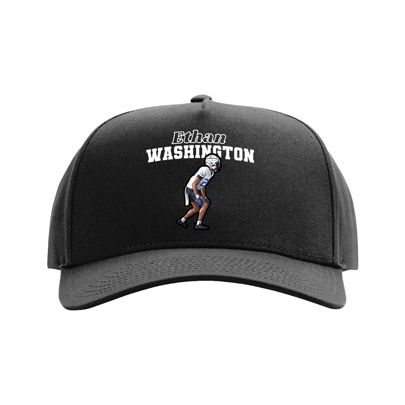 Full Fabric Five-Panel Champ Cap — Name Arch in Black