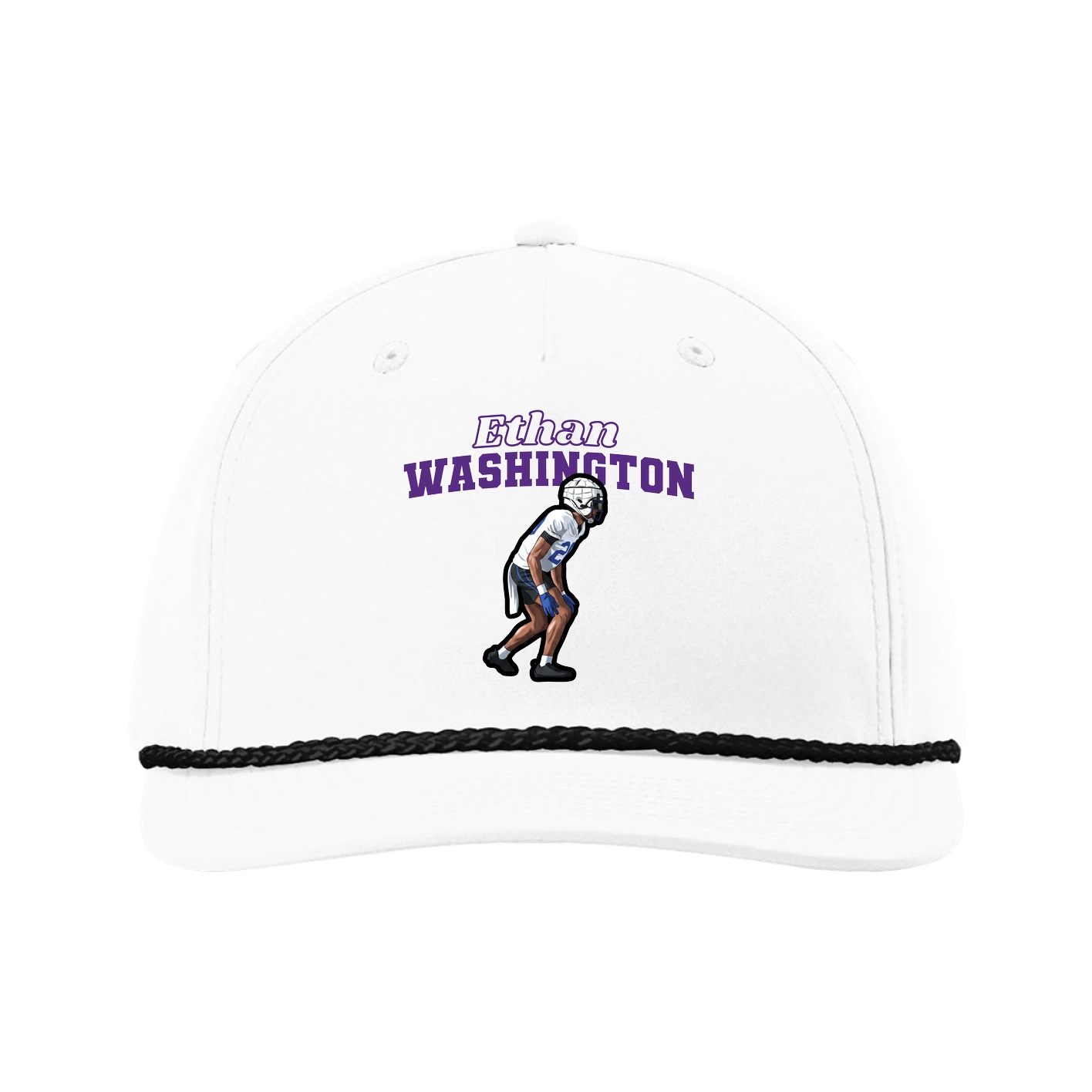 Five-Panel Classic Rope Cap — Name Arch in White