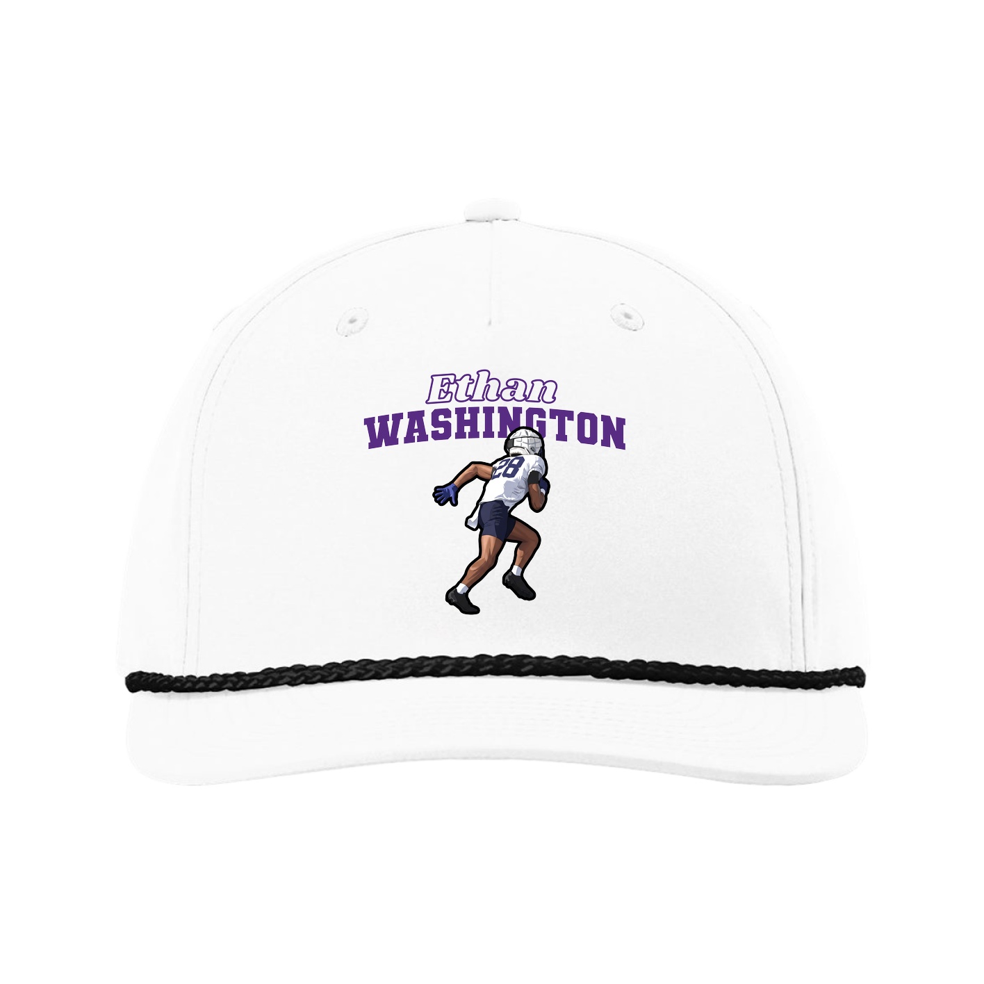 Five-Panel Classic Rope Cap — Name Arch in White
