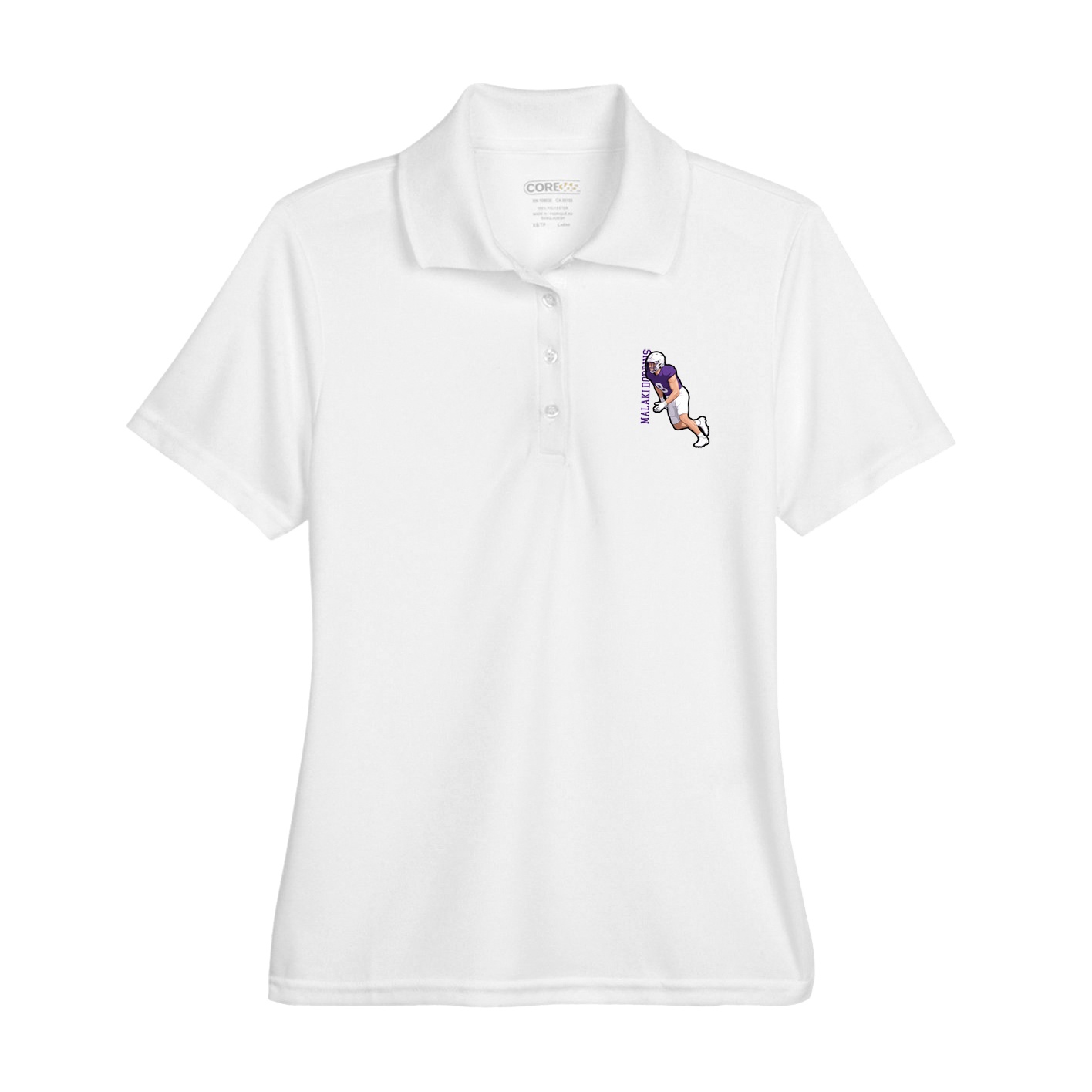 Womens Performance Polo — Name Vertical in White