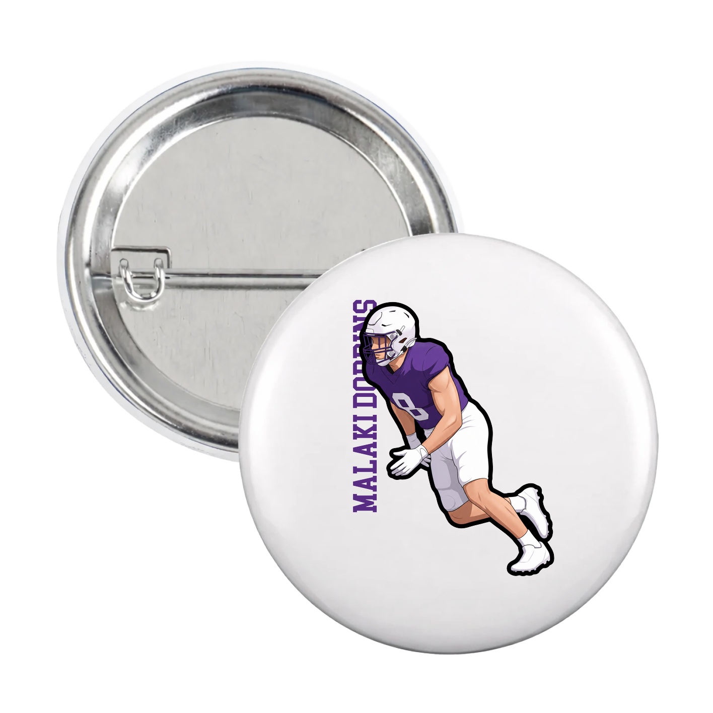 Game Day Button — Name Vertical in White