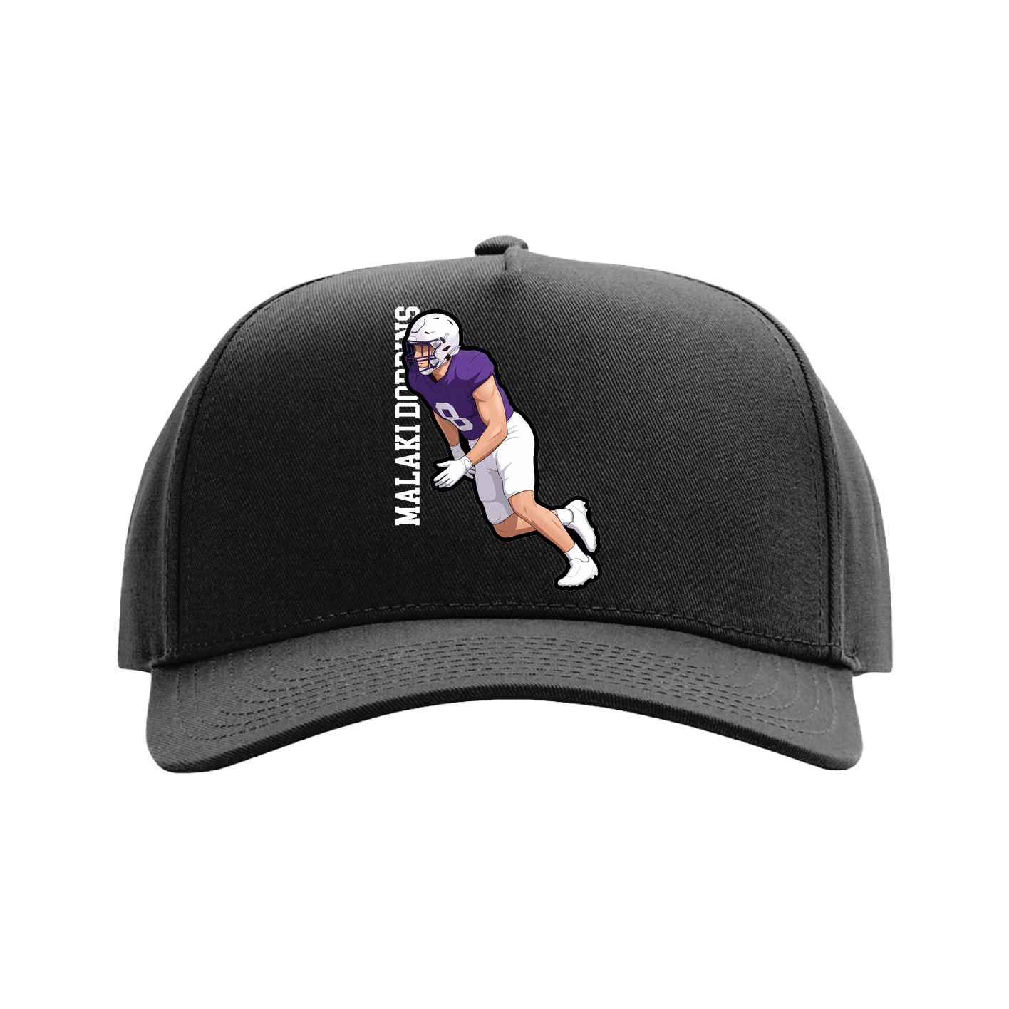 Full Fabric Five-Panel Champ Cap — Name Vertical in Black