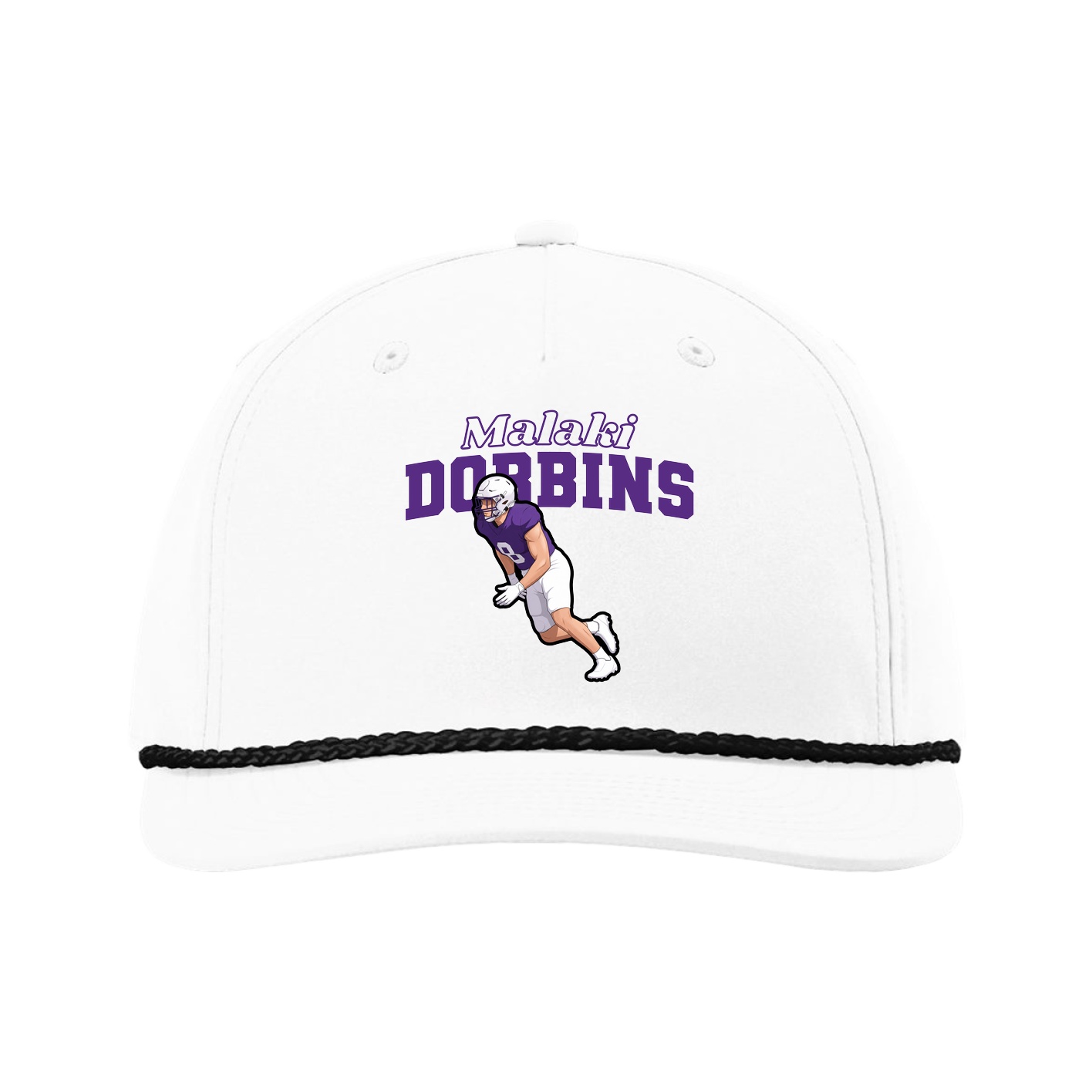Five-Panel Classic Rope Cap — Name Arch in White