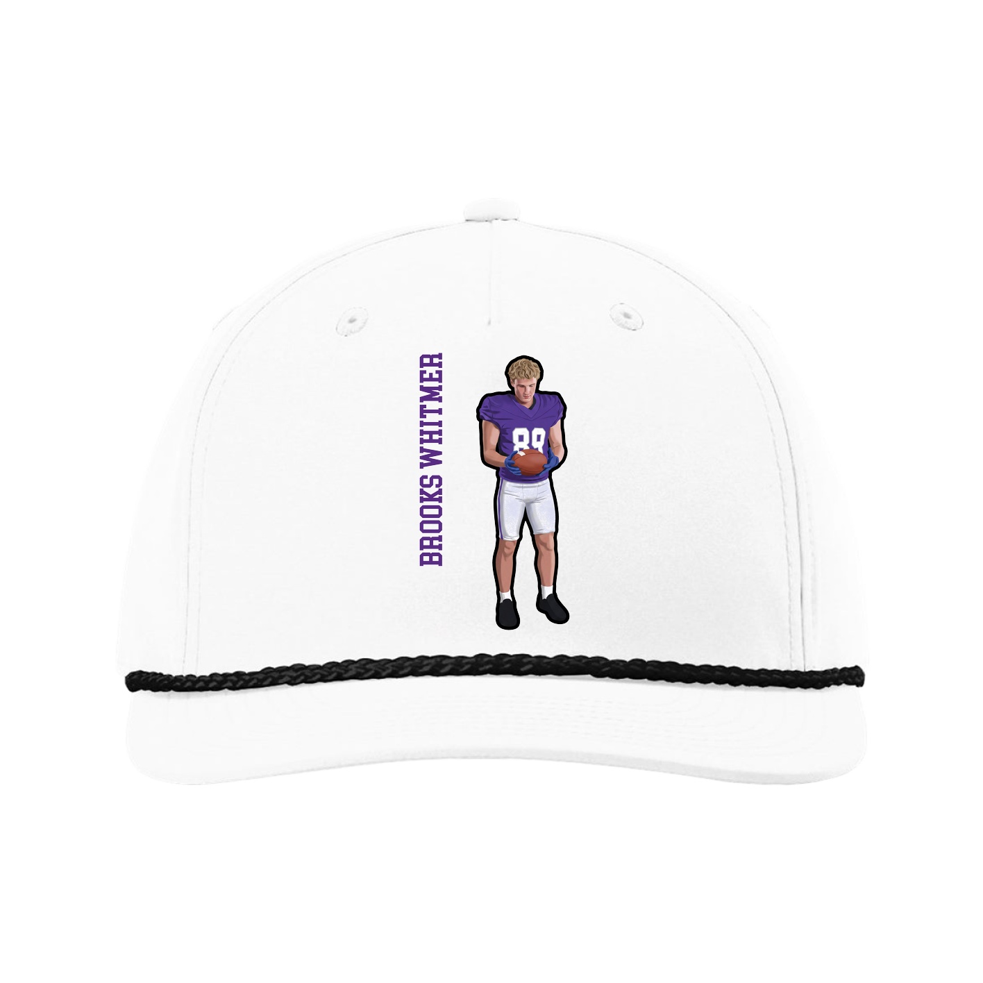 Five-Panel Classic Rope Cap — Name Vertical in White