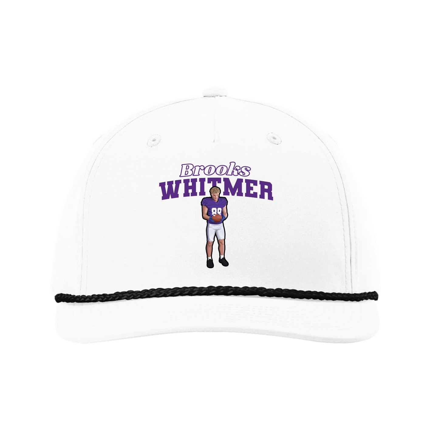 Five-Panel Classic Rope Cap — Name Arch in White