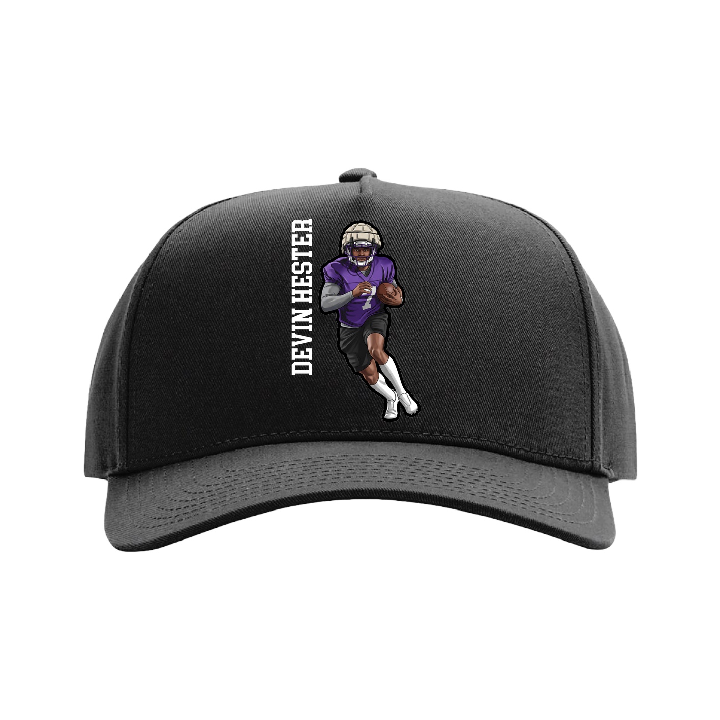Full Fabric Five-Panel Champ Cap — Name Vertical in Black