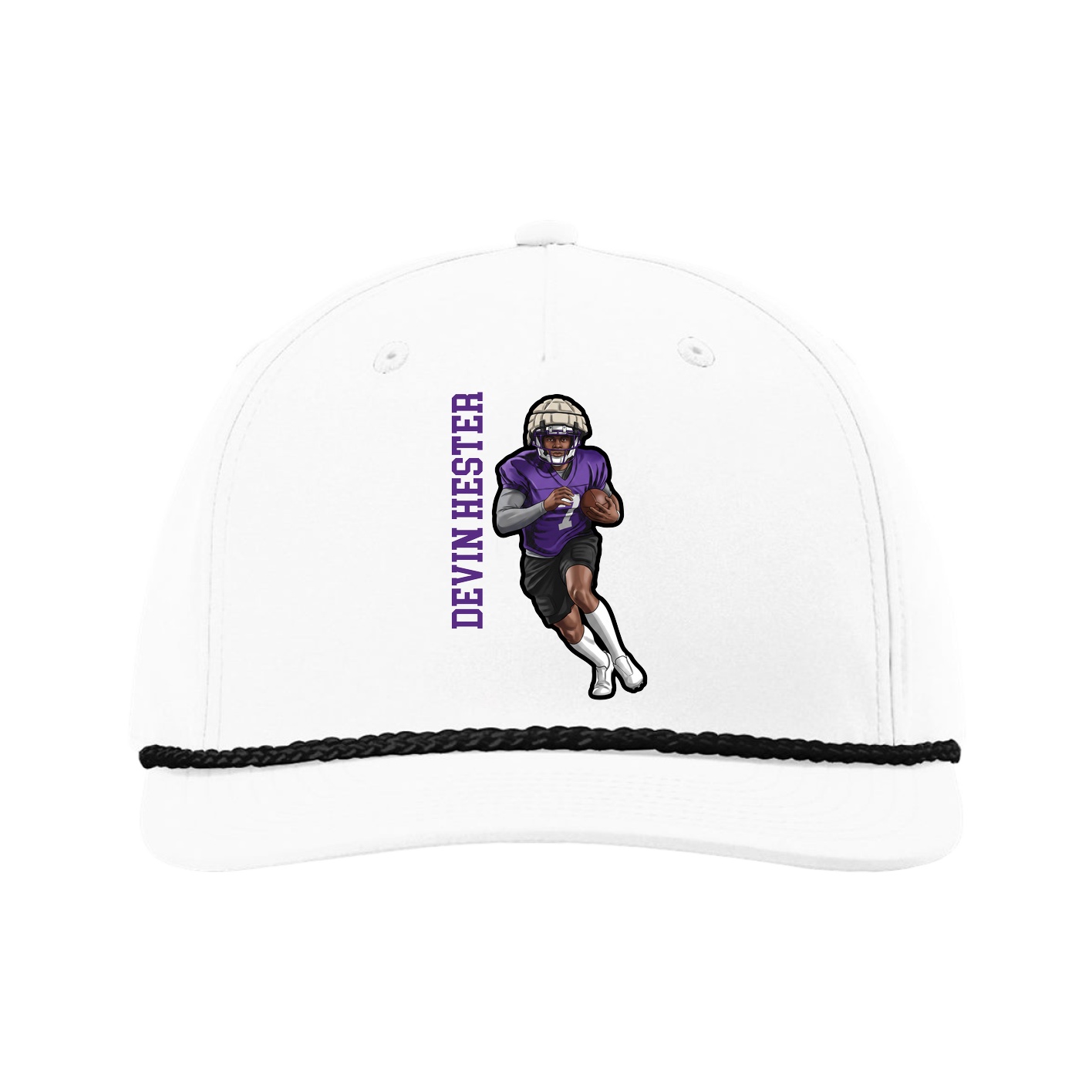 Five-Panel Classic Rope Cap — Name Vertical in White
