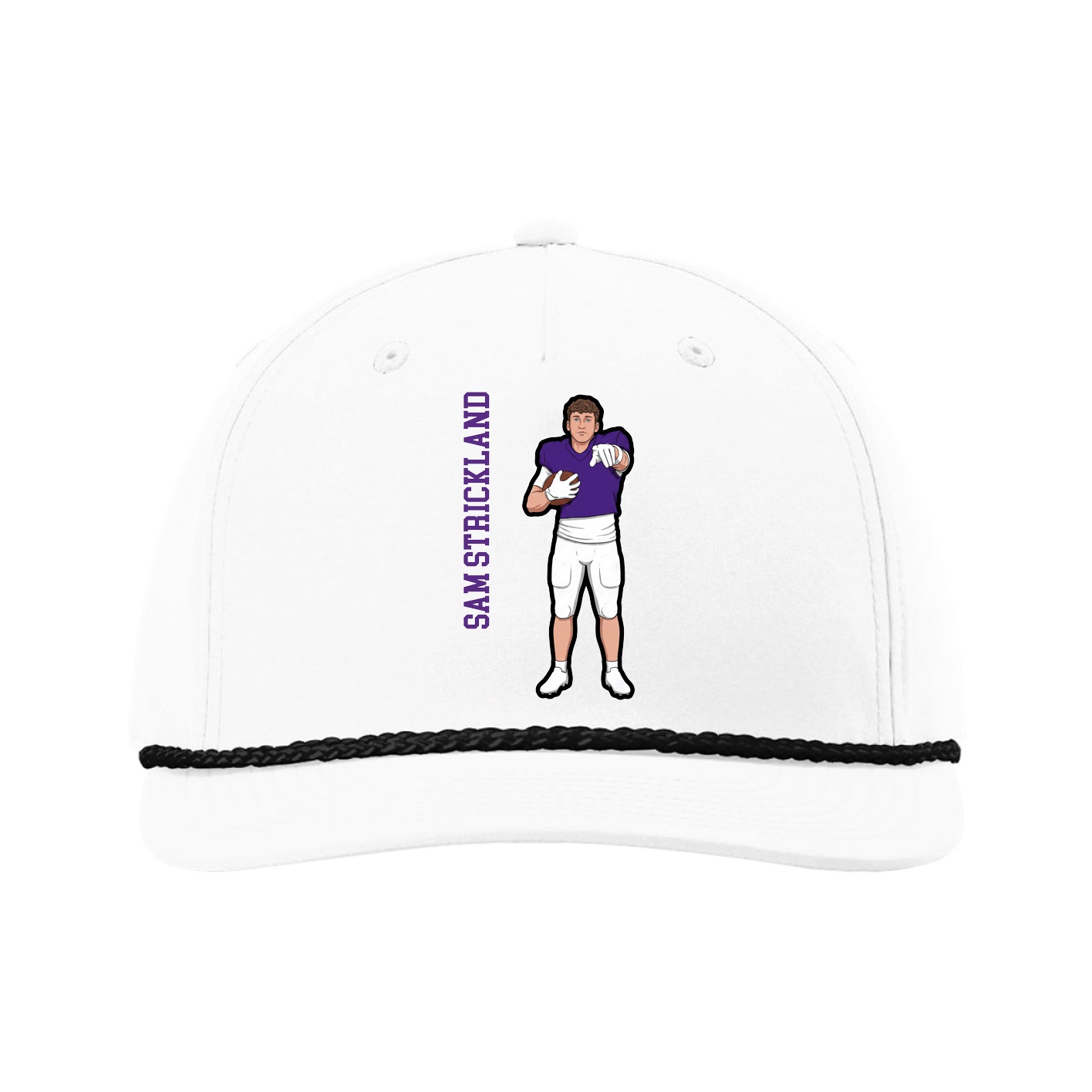 Five-Panel Classic Rope Cap — Name Vertical in White