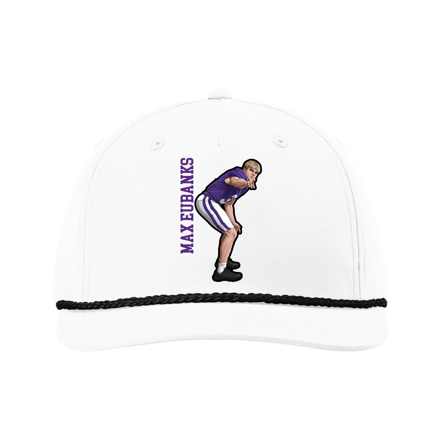 Five-Panel Classic Rope Cap — Name Vertical in White