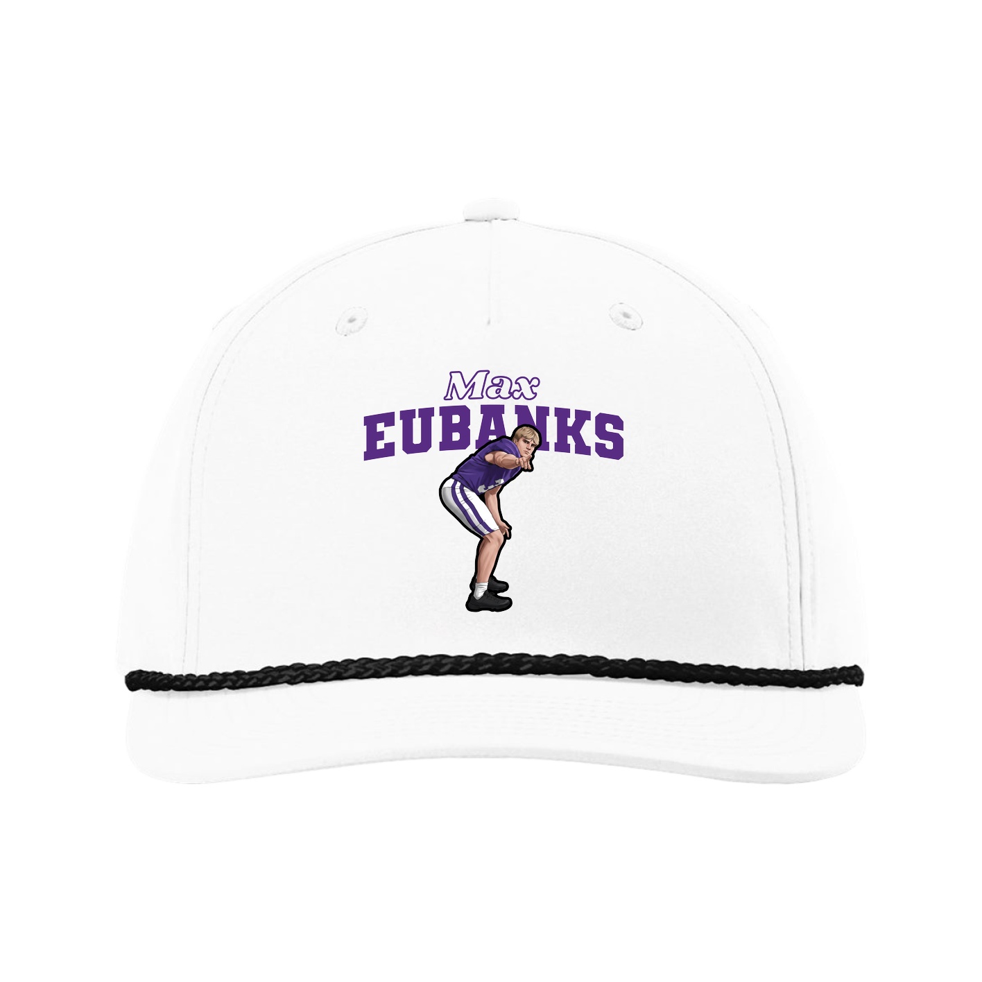 Five-Panel Classic Rope Cap — Name Arch in White